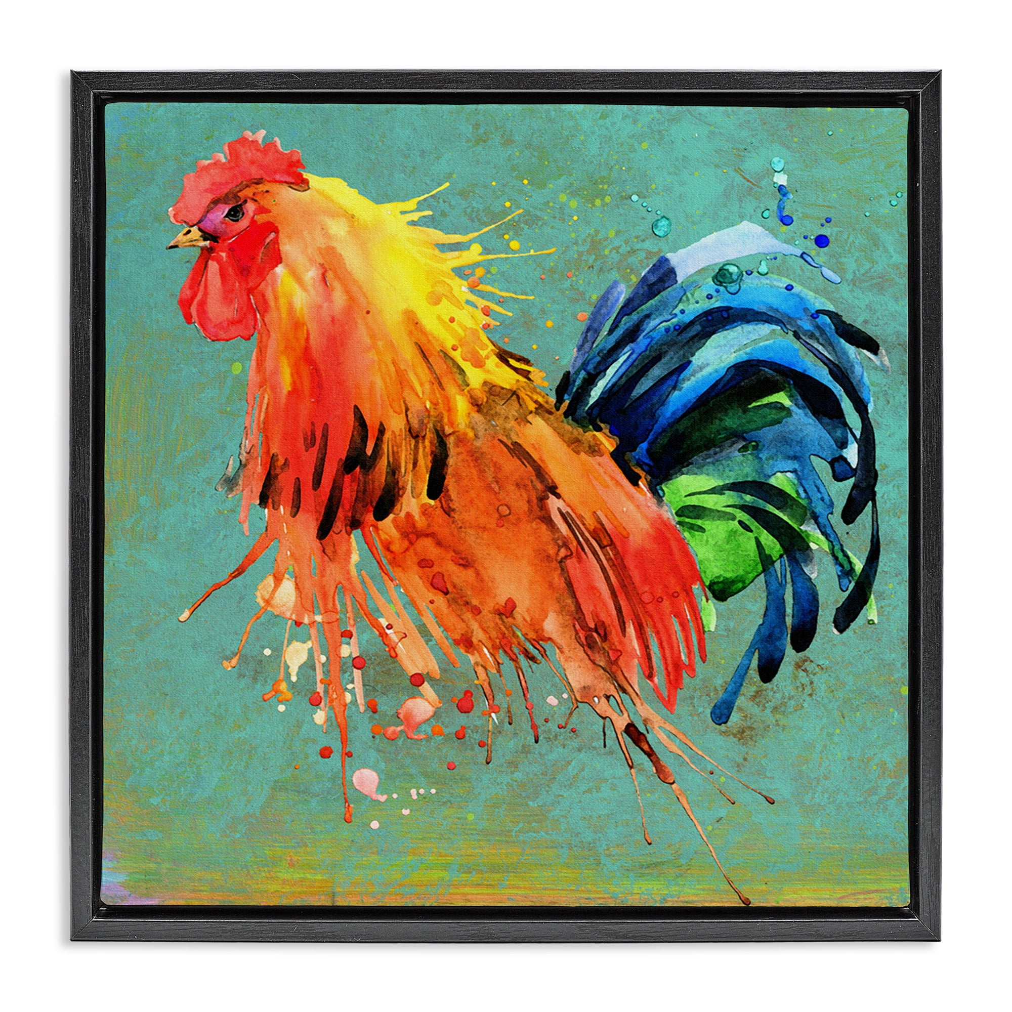 Stupell Industries Urban Abstract Rooster Splash Animals & Insects Painting Black Floater Framed Canvas Art Print Wall Art, 25 x 25