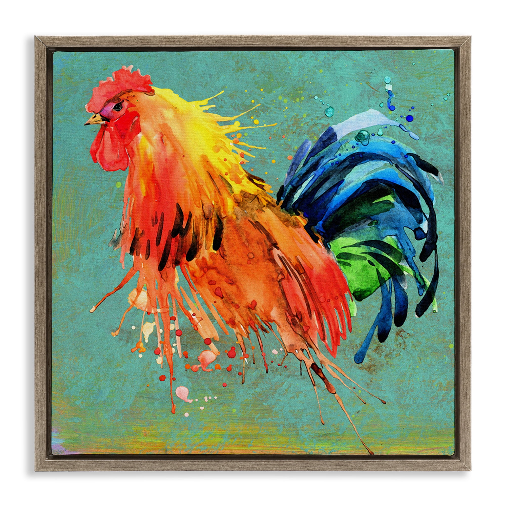 Stupell Industries Urban Abstract Rooster Splash Animals & Insects Painting Brown Floater Framed Canvas Art Print Wall Art, 18 x 18