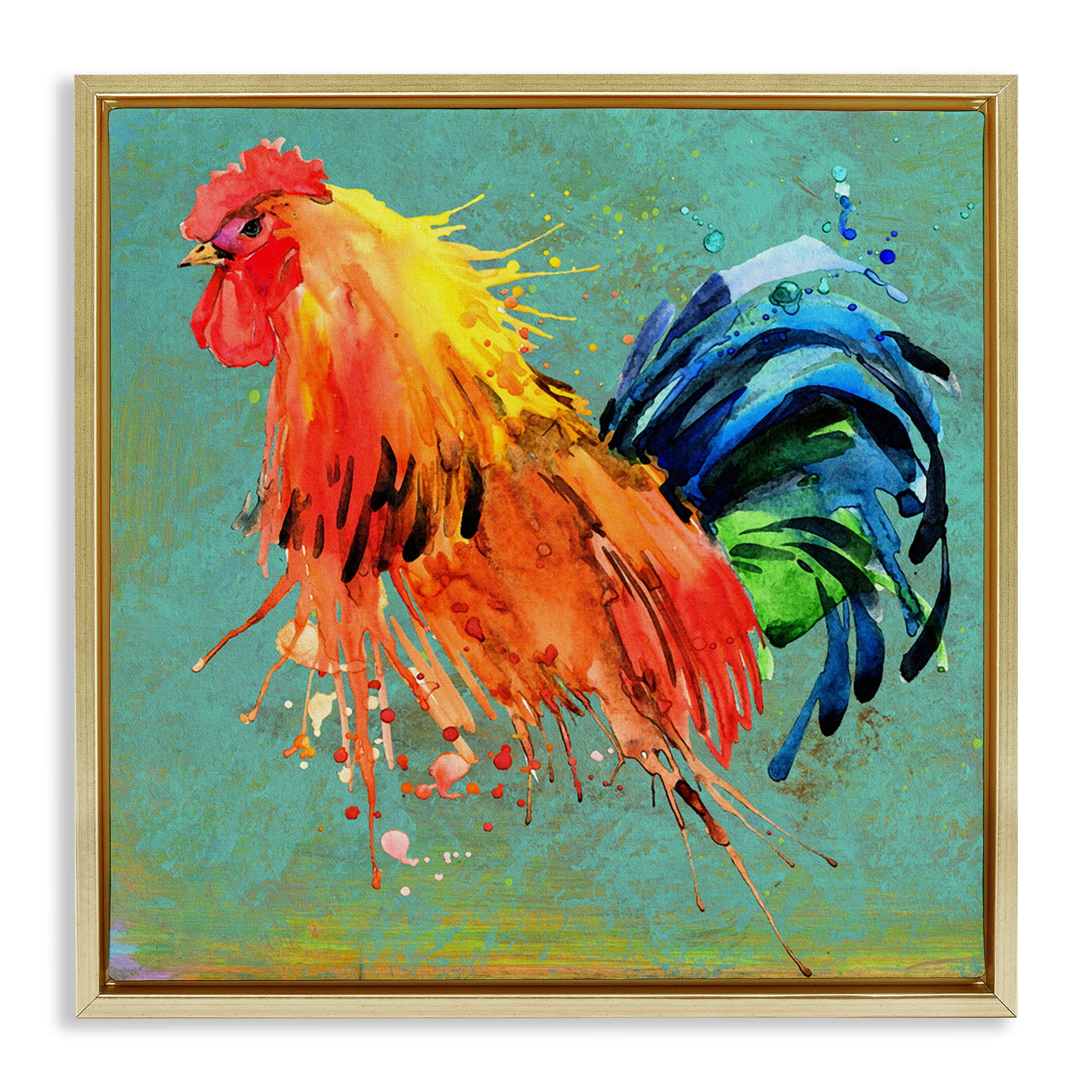 Stupell Industries Urban Abstract Rooster Splash Animals & Insects Painting Gold Floater Framed Canvas Art Print Wall Art, 25 x 25