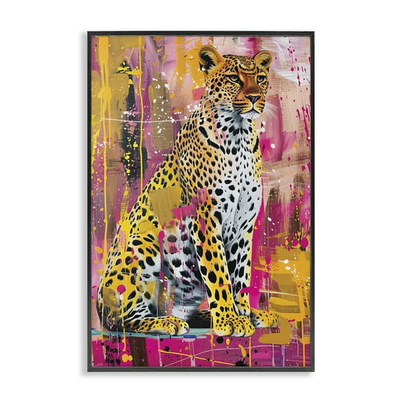 Stupell Industries Urban Abstraction Cheetah Abstract Painting Black Framed Art Print Wall Art, 12 x 18