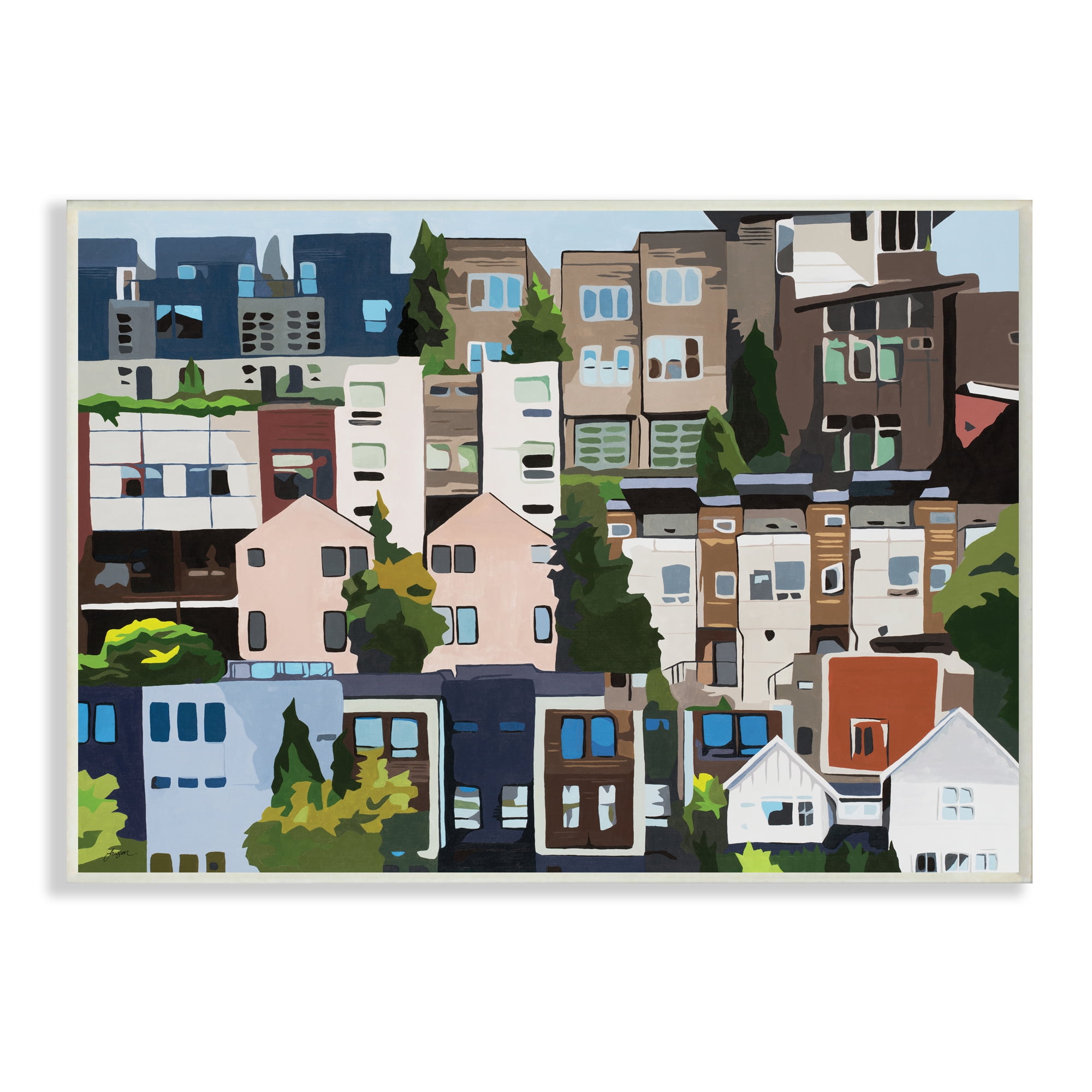 Stupell Industries Urban Apartments Cityscape Colorful Abstract Trees,10 x 15,Designed by Beth Ann Lawson