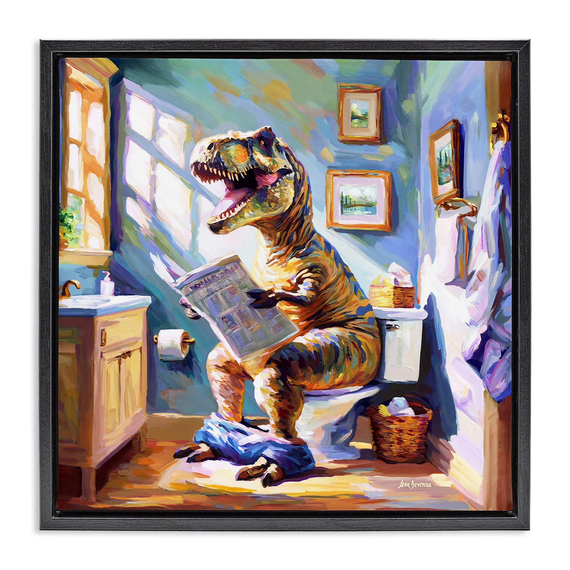 Stupell Industries Urban Bathing Bear Typography Painting Black Floater Framed Canvas Art Print Wall Art, 18 x 18