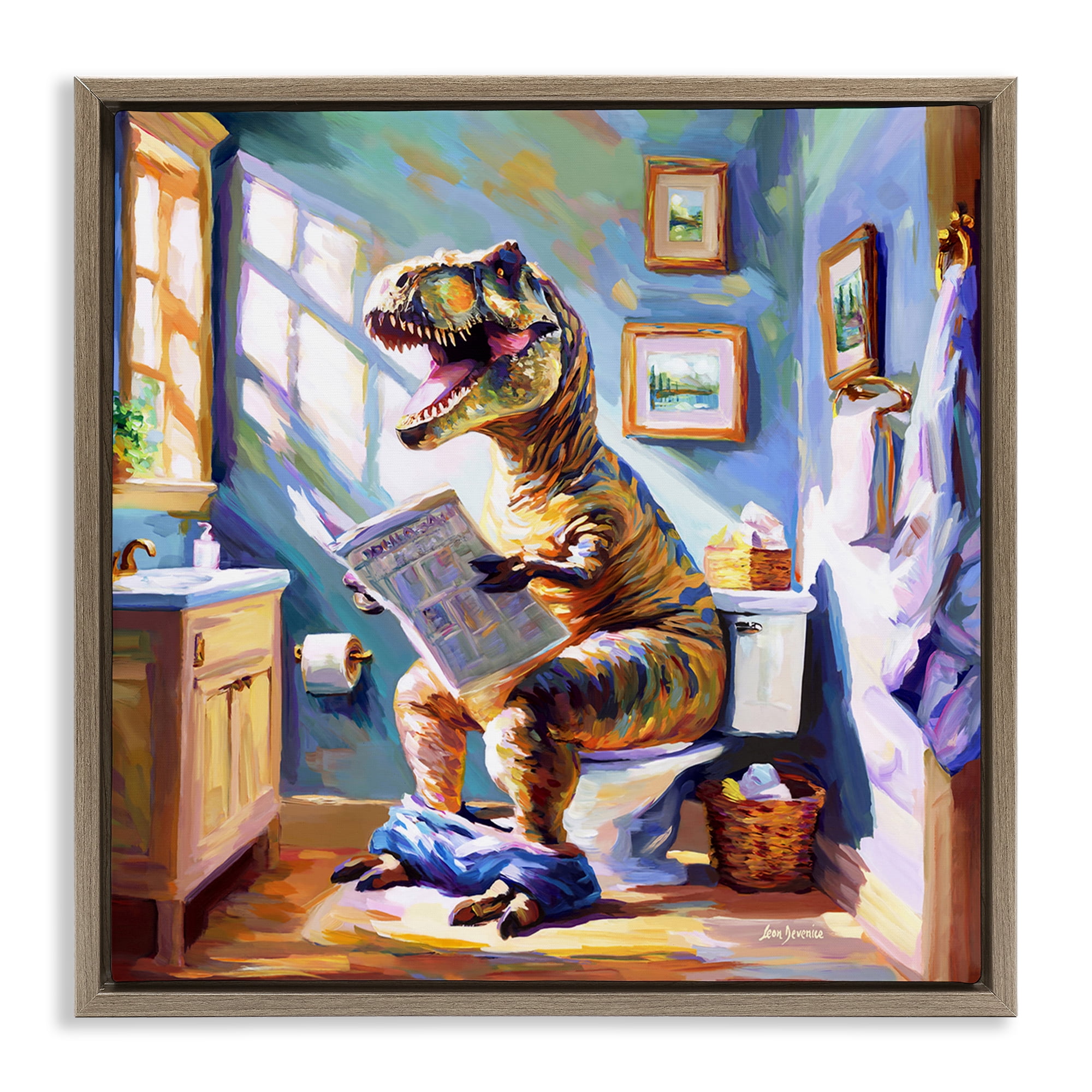 Stupell Industries Urban Bathing Bear Typography Painting Brown Floater Framed Canvas Art Print Wall Art, 18 x 18