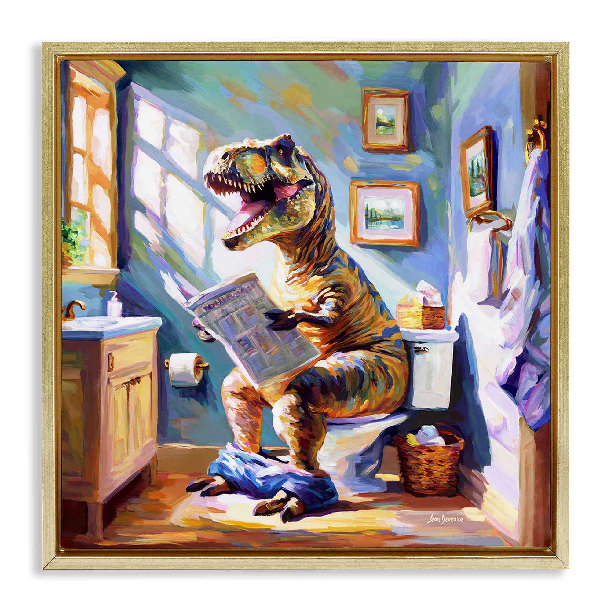Stupell Industries Urban Bathing Bear Typography Painting Gold Floater Framed Canvas Art Print Wall Art, 18 x 18