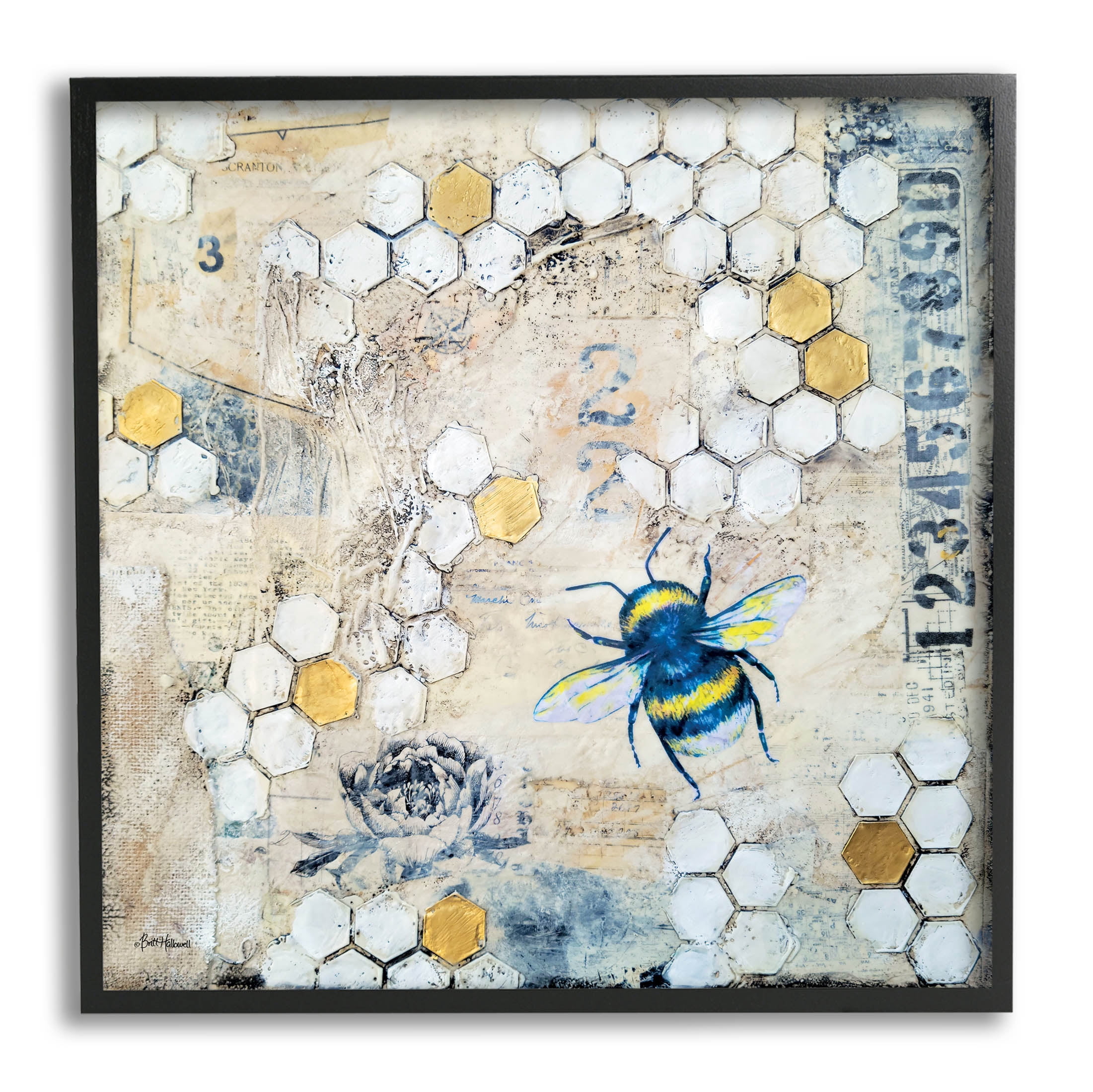Stupell Industries Urban Beehive Pattern Bug Collage Graphic Art Black Framed Art Print Wall Art, Design by Britt Hallowell