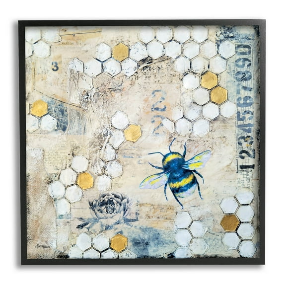 Stupell Industries Urban Beehive Pattern Bug Collage Graphic Art Black Framed Art Print Wall Art, Design by Britt Hallowell
