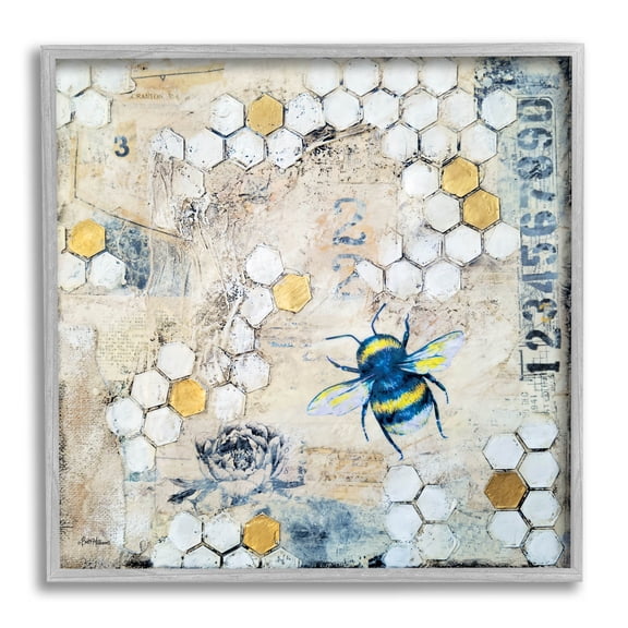 Stupell Industries Urban Beehive Pattern Bug Collage Graphic Art Gray Framed Art Print Wall Art, Design by Britt Hallowell