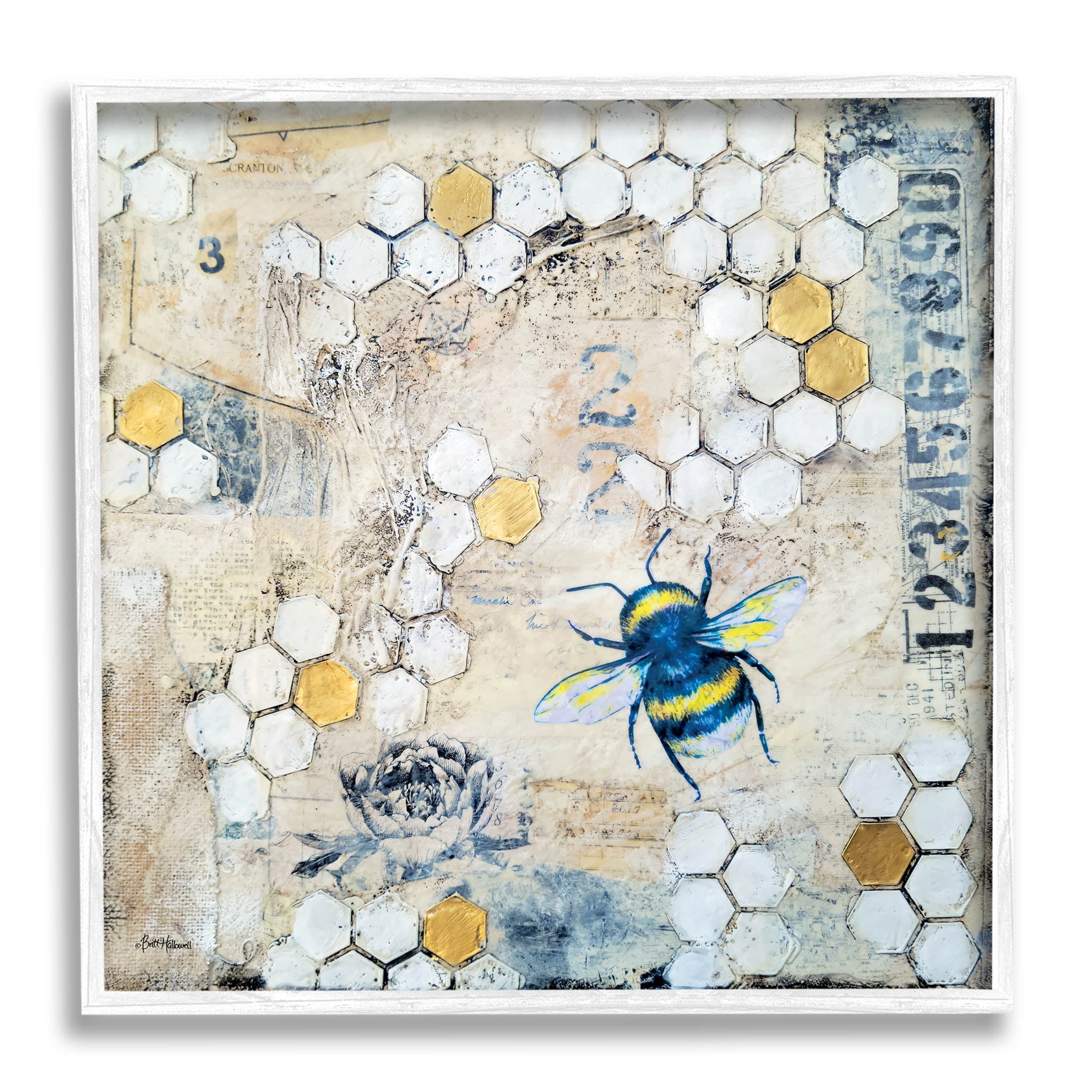 Stupell Industries Urban Beehive Pattern Bug Collage Graphic Art White Framed Art Print Wall Art, Design by Britt Hallowell