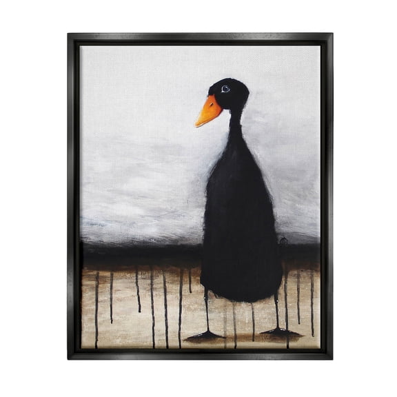 Stupell Industries Urban Black Duck Drip Painting Jet Black Floating Framed Canvas Print Wall Art, Design by Lucia Stewart