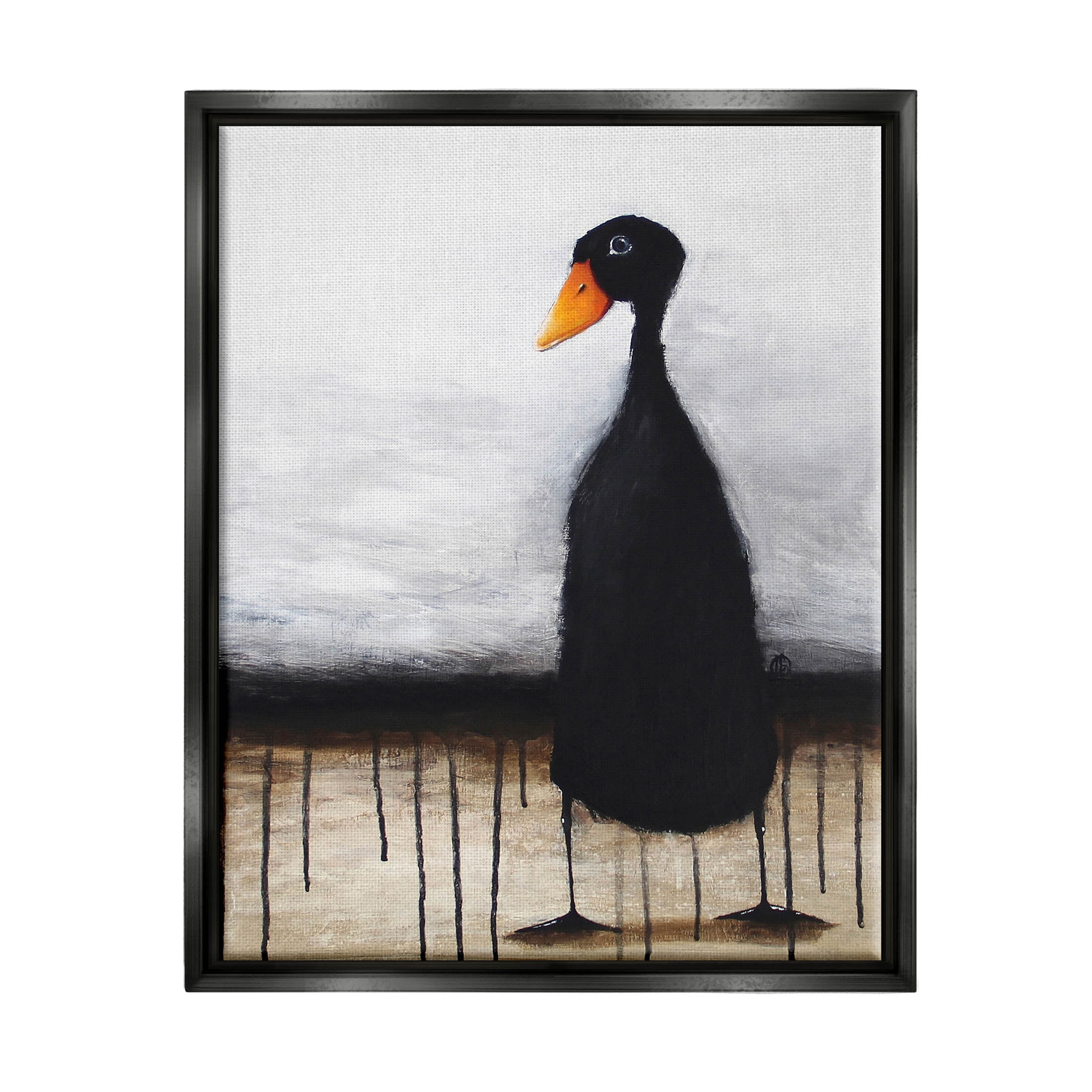 Stupell Industries Urban Black Duck Drip Painting Jet Black Floating Framed Canvas Print Wall Art, Design by Lucia Stewart