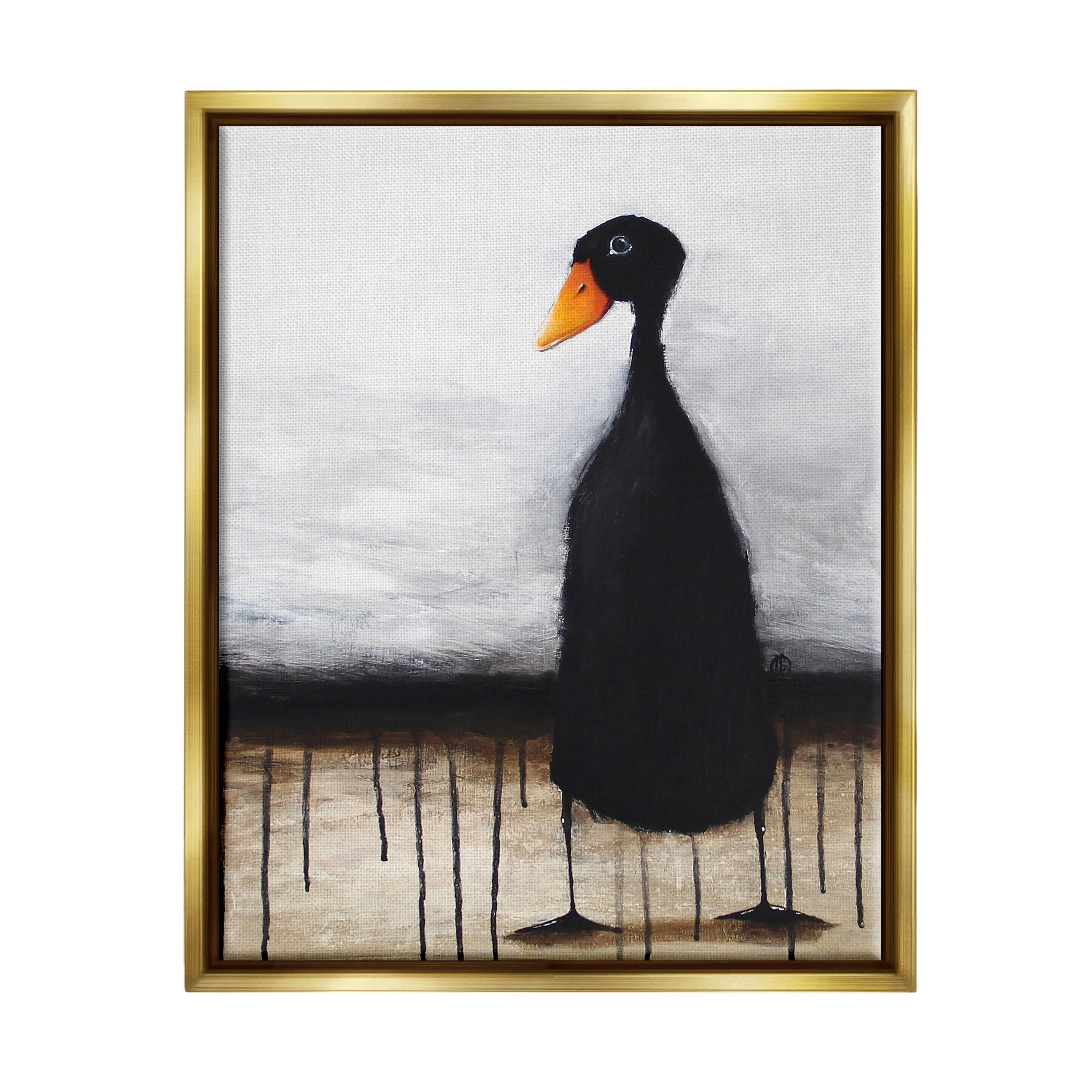 Stupell Industries Urban Black Duck Drip Painting Metallic Gold Floating Framed Canvas Print Wall Art, Design by Lucia Stewart