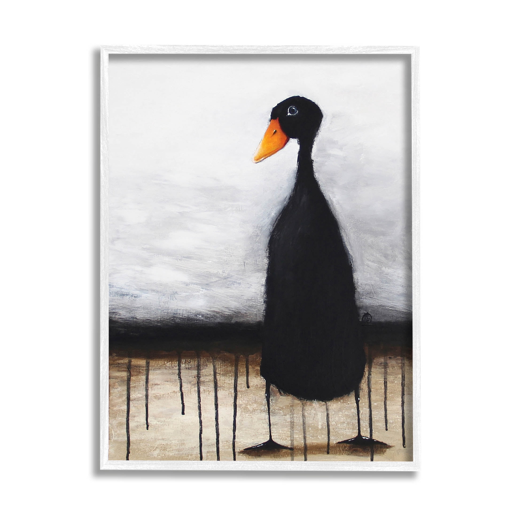 Stupell Industries Urban Black Duck Drip Painting White Framed Art Print Wall Art, Design by Lucia Stewart