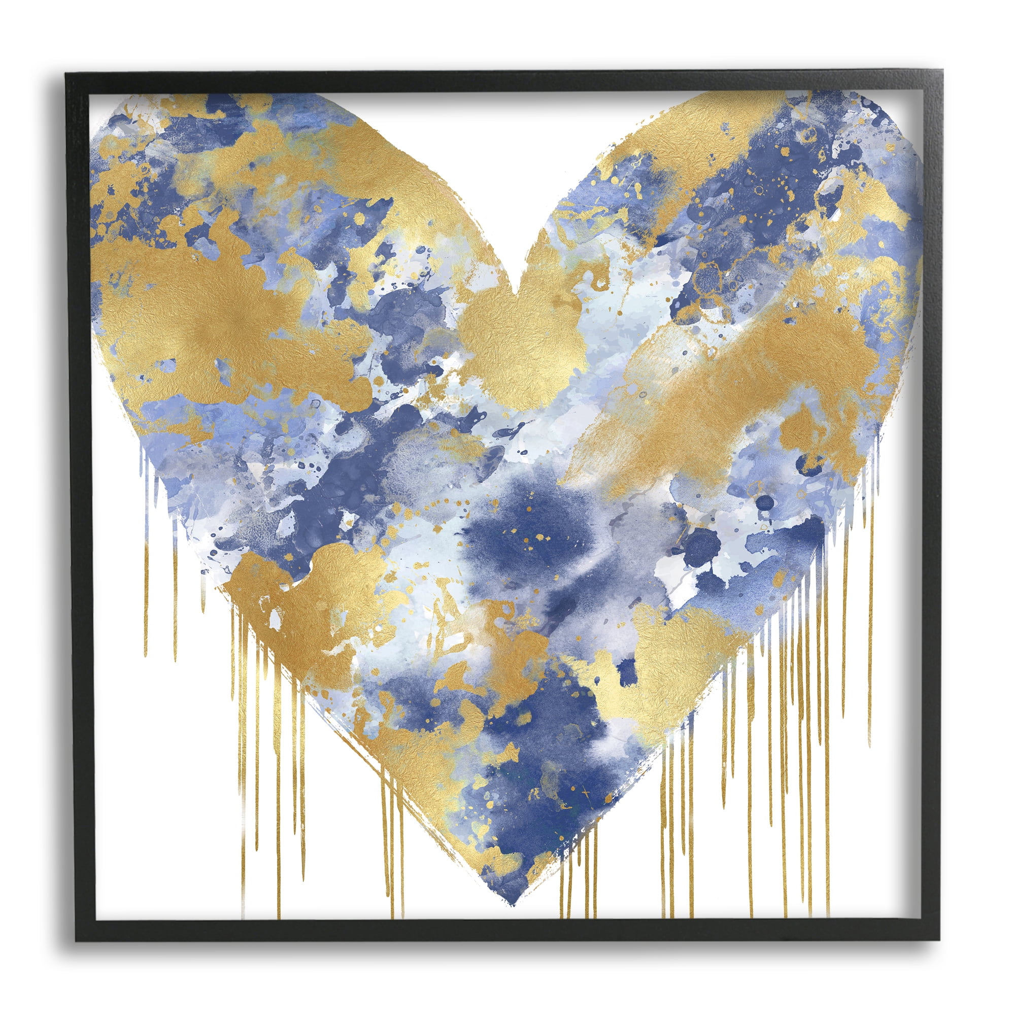 Stupell Industries Urban Blue Graffiti Heart Abstract Painting Black Framed Art Print Wall Art, 12 x 12