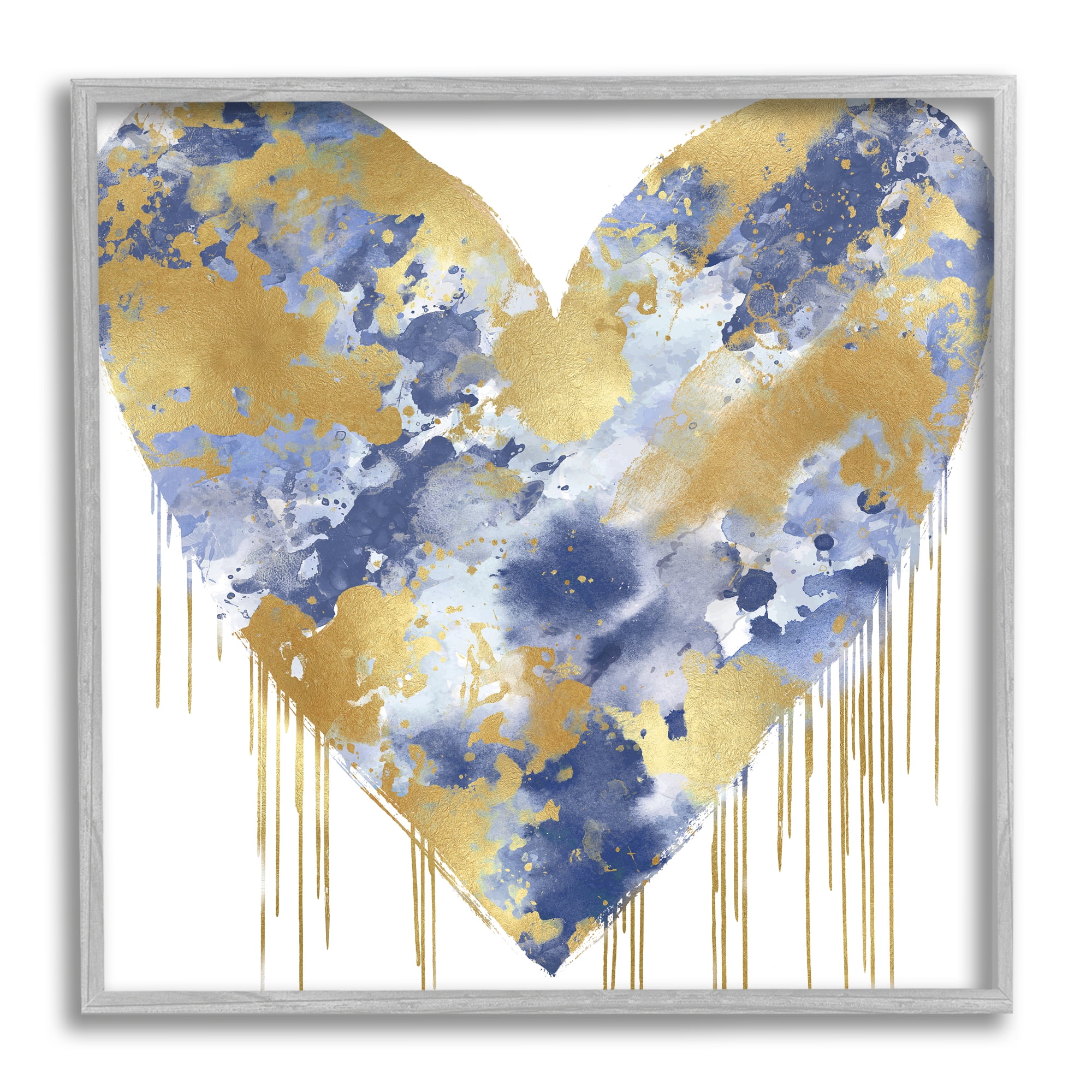 Stupell Industries Urban Blue Graffiti Heart Abstract Painting Gray Framed Art Print Wall Art, 24 x 24