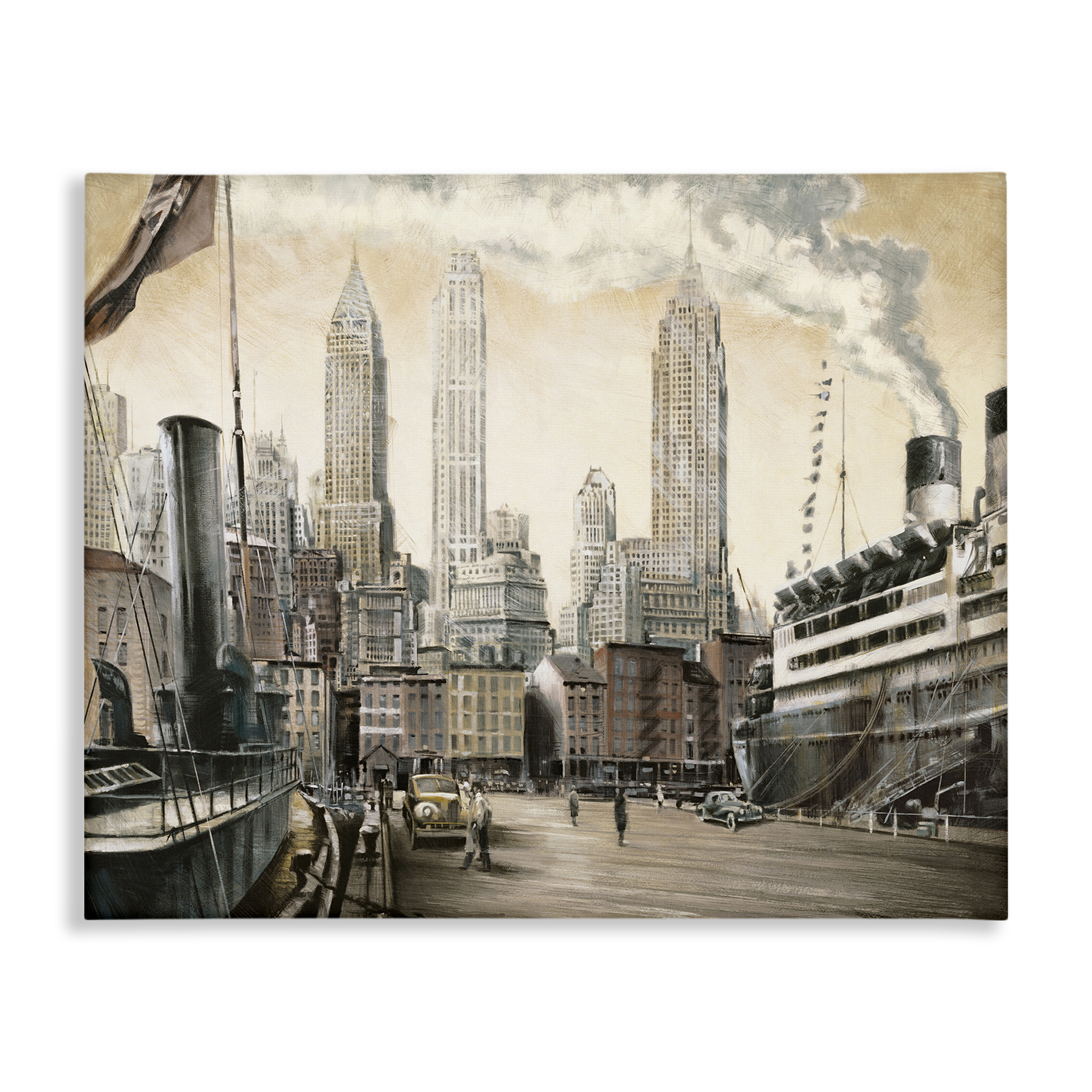 Stupell Industries Urban Boat Harbour Scenery Painting Gallery Wrapped Canvas Art Print Wall Art, 30 x 24