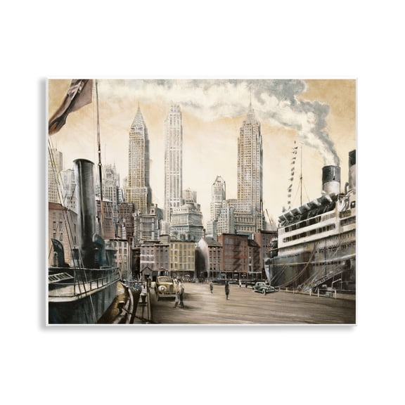 Stupell Industries Urban Boat Harbour Scenery Painting Unframed Art Print Wall Art, 14 x 11