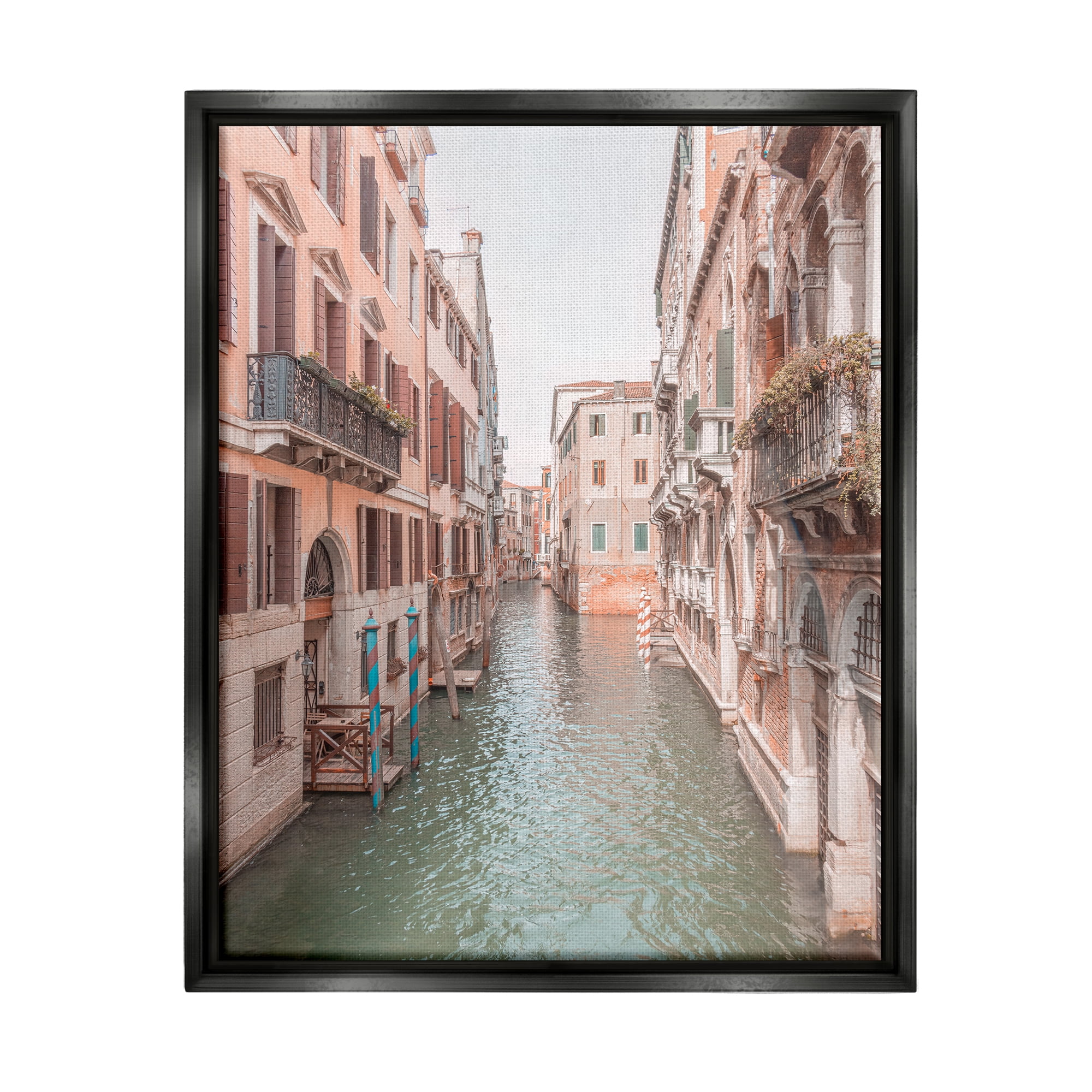Stupell Industries Urban Canal Town Buildings Town & City Photography Black Floater Framed Art Print Wall Art