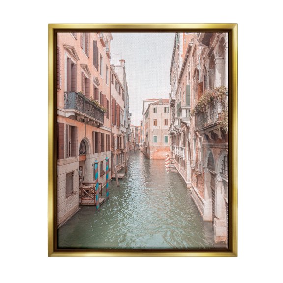 Stupell Industries Urban Canal Town Buildings Town & City Photography Gold Floater Framed Art Print Wall Art