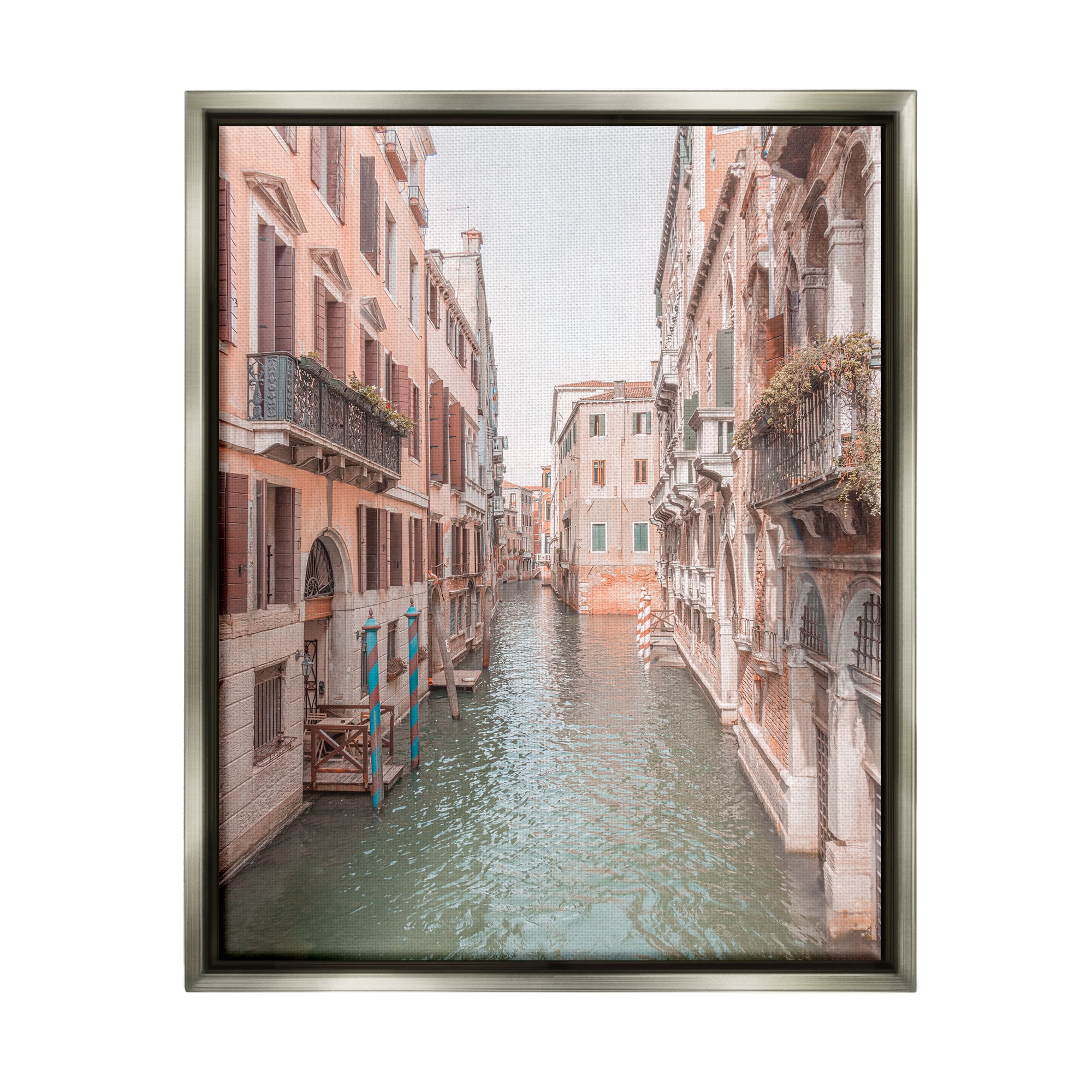 Stupell Industries Urban Canal Town Buildings Town & City Photography Gray Floater Framed Art Print Wall Art