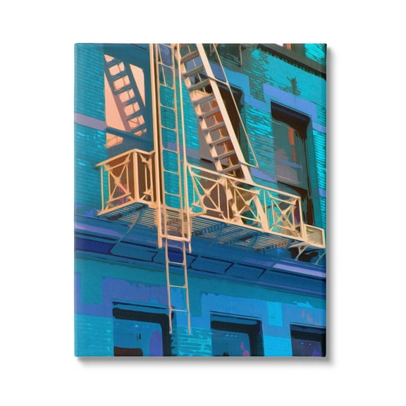 Stupell Industries Urban City Architecture Building Blue Evening Lighting Painting Gallery Wrapped Canvas Print Wall Art, Design by Noah Bay