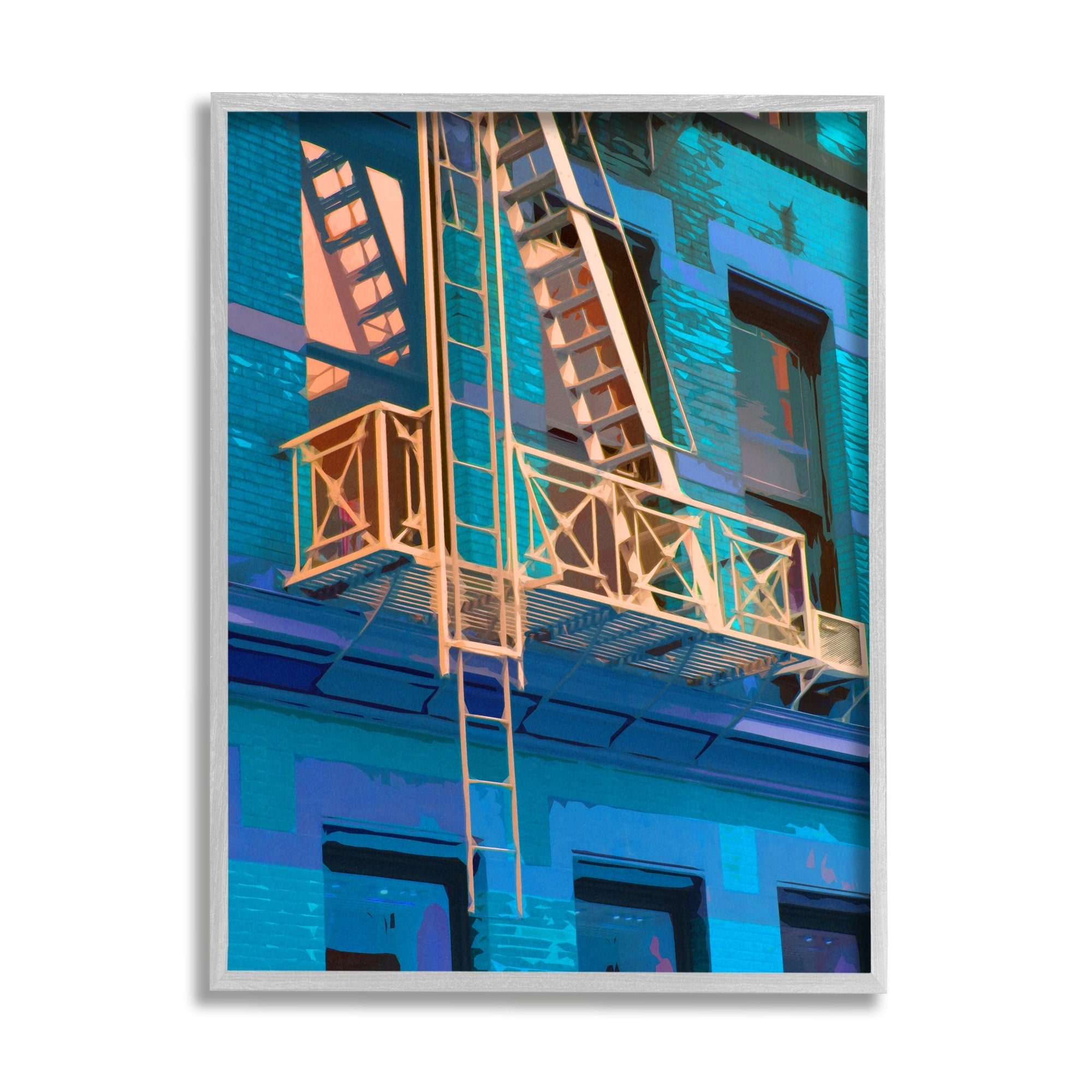 Stupell Industries Urban City Architecture Building Blue Evening Lighting Painting Gray Framed Art Print Wall Art, Design by Noah Bay