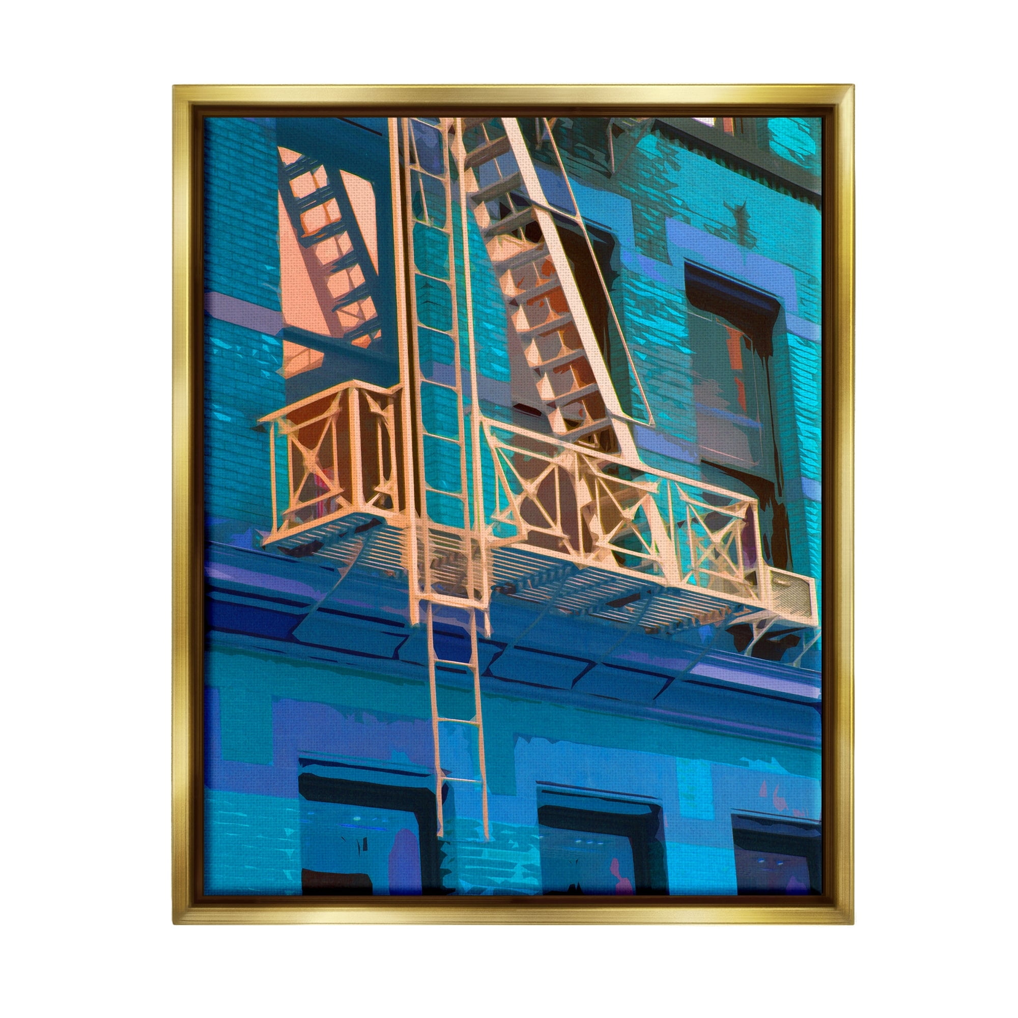 Stupell Industries Urban City Architecture Building Blue Evening Lighting Painting Metallic Gold Floating Framed Canvas Print Wall Art, Design by Noah Bay