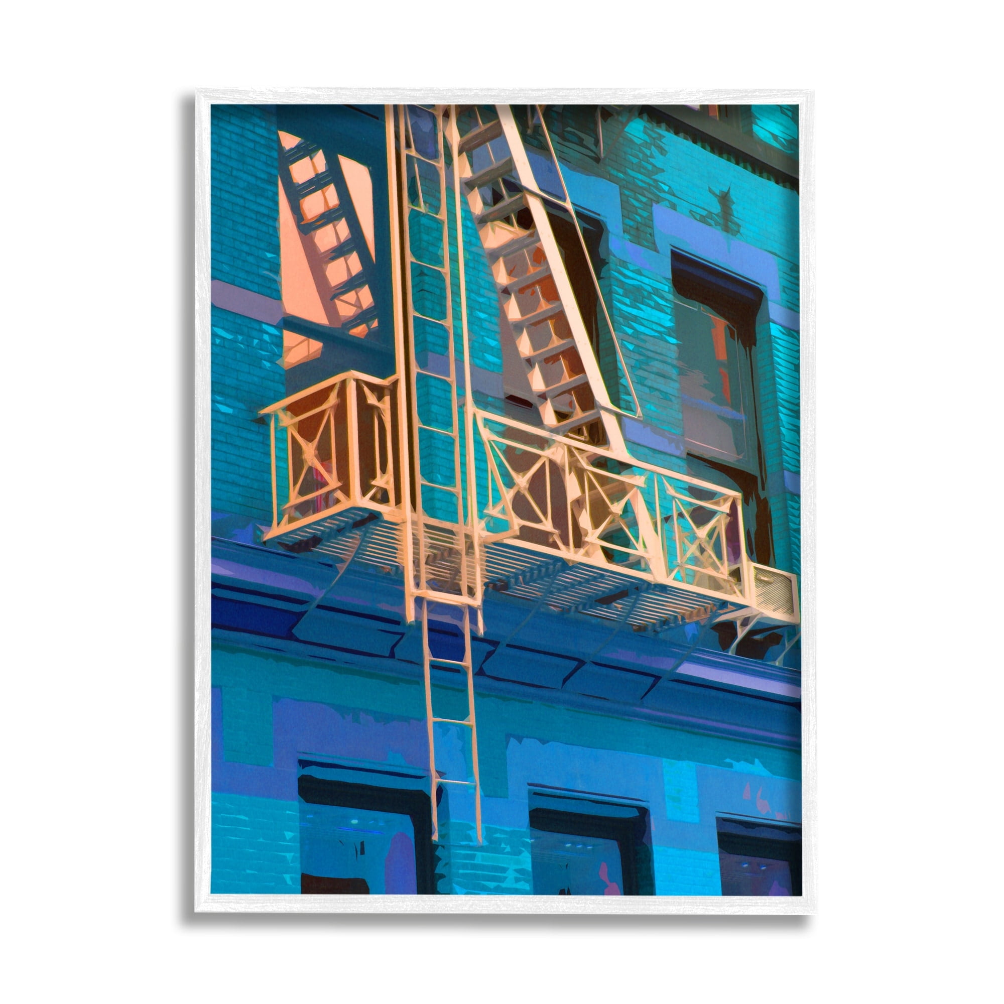 Stupell Industries Urban City Architecture Building Blue Evening Lighting Painting White Framed Art Print Wall Art, Design by Noah Bay