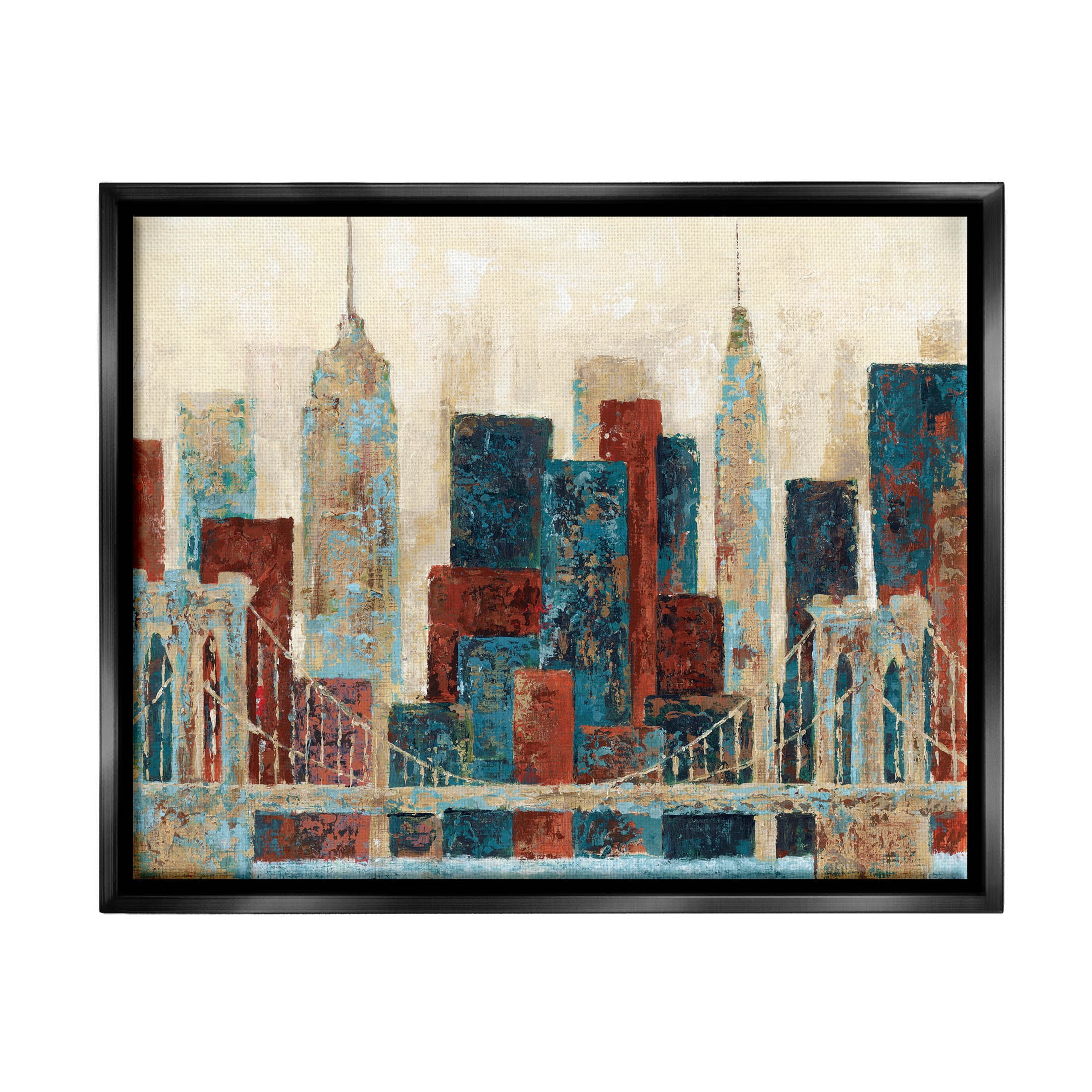 Stupell Industries Urban City Bridge Architecture Painting Jet Black Floating Framed Canvas Print Wall Art, Design by Cloverfield & Co.