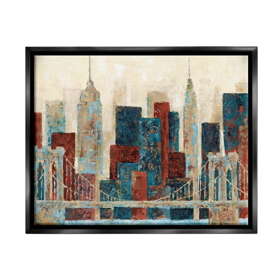 Stupell Industries Urban City Bridge Architecture Painting Jet Black Floating Framed Canvas Print Wall Art, Design by Cloverfield & Co.