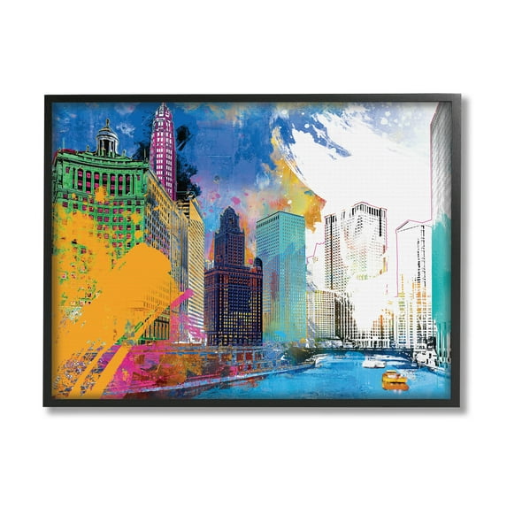 Stupell Industries Urban City Buildings Collage Graphic Art Black Framed Art Print Wall Art, Design by Porter Hastings