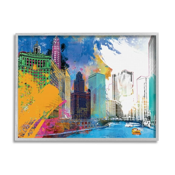 Stupell Industries Urban City Buildings Collage Graphic Art Gray Framed Art Print Wall Art, Design by Porter Hastings