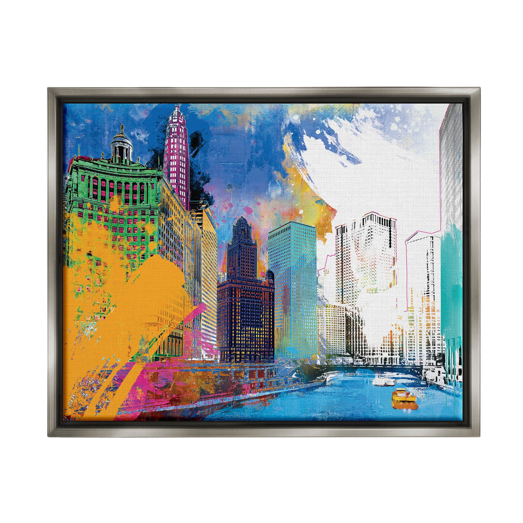 Urban City Buildings Collage Graphic Art in Luster Gray Frame