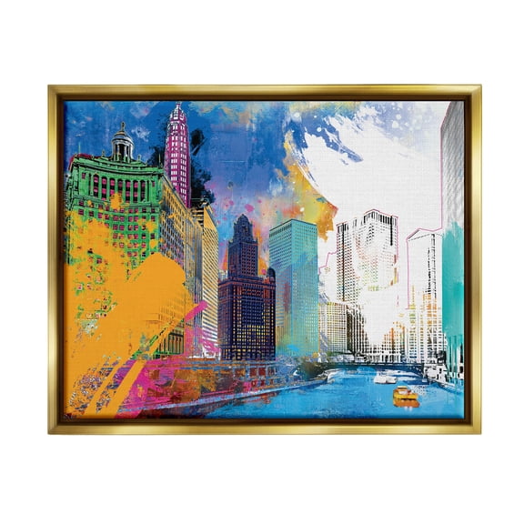 Stupell Industries Urban City Buildings Collage Graphic Art Metallic Gold Floating Framed Canvas Print Wall Art, Design by Porter Hastings