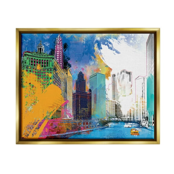 Stupell Industries Urban City Buildings Collage Graphic Art Metallic Gold Floating Framed Canvas Print Wall Art, Design by Porter Hastings