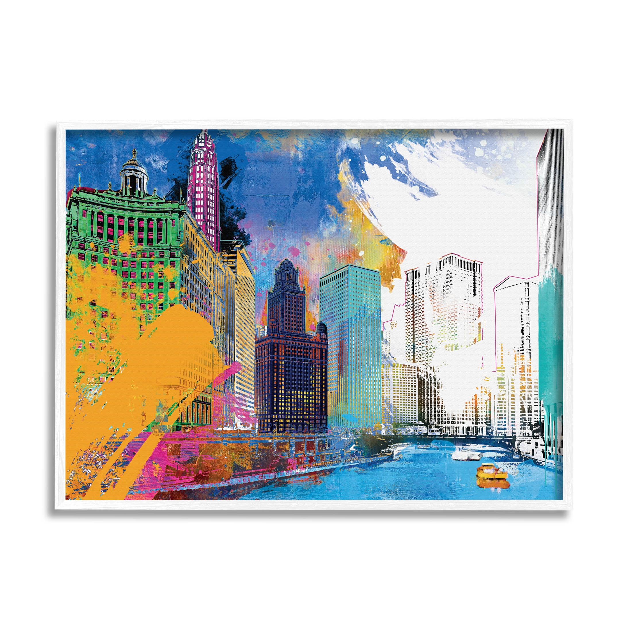 Stupell Industries Urban City Buildings Collage Graphic Art White Framed Art Print Wall Art, Design by Porter Hastings