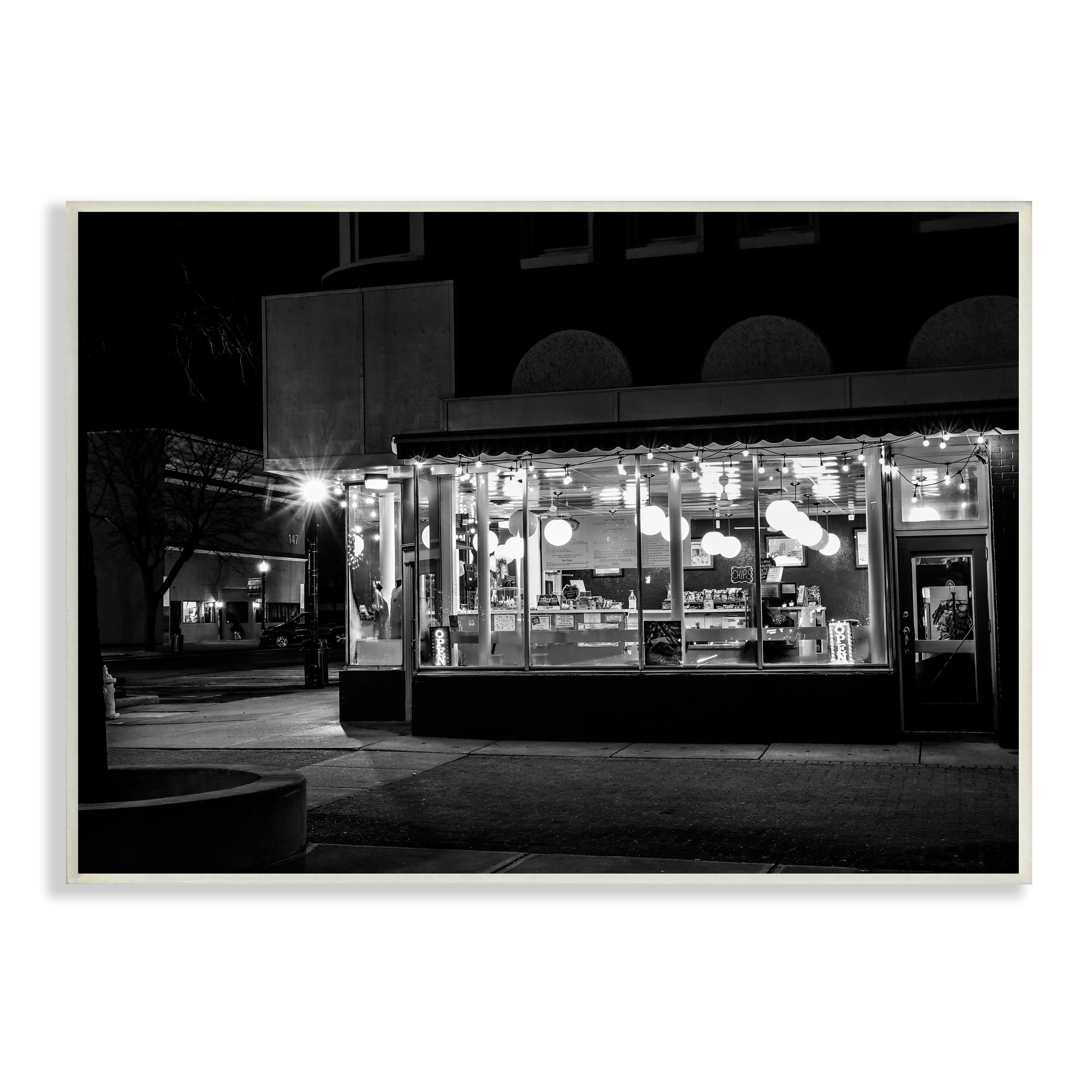 Stupell Industries Urban City Diner Architecture Nighttime Black White Photography, 19 x 13, Design by Daniel Sproul