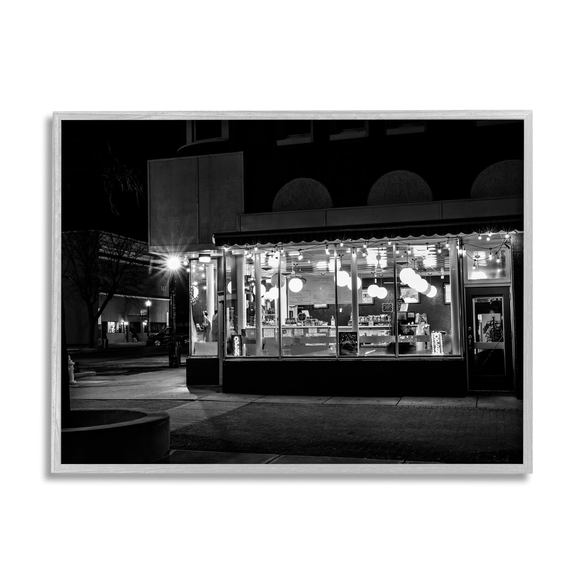 Stupell Industries Urban City Diner Architecture Nighttime Black White Photography, 20 x 16, Design by Daniel Sproul