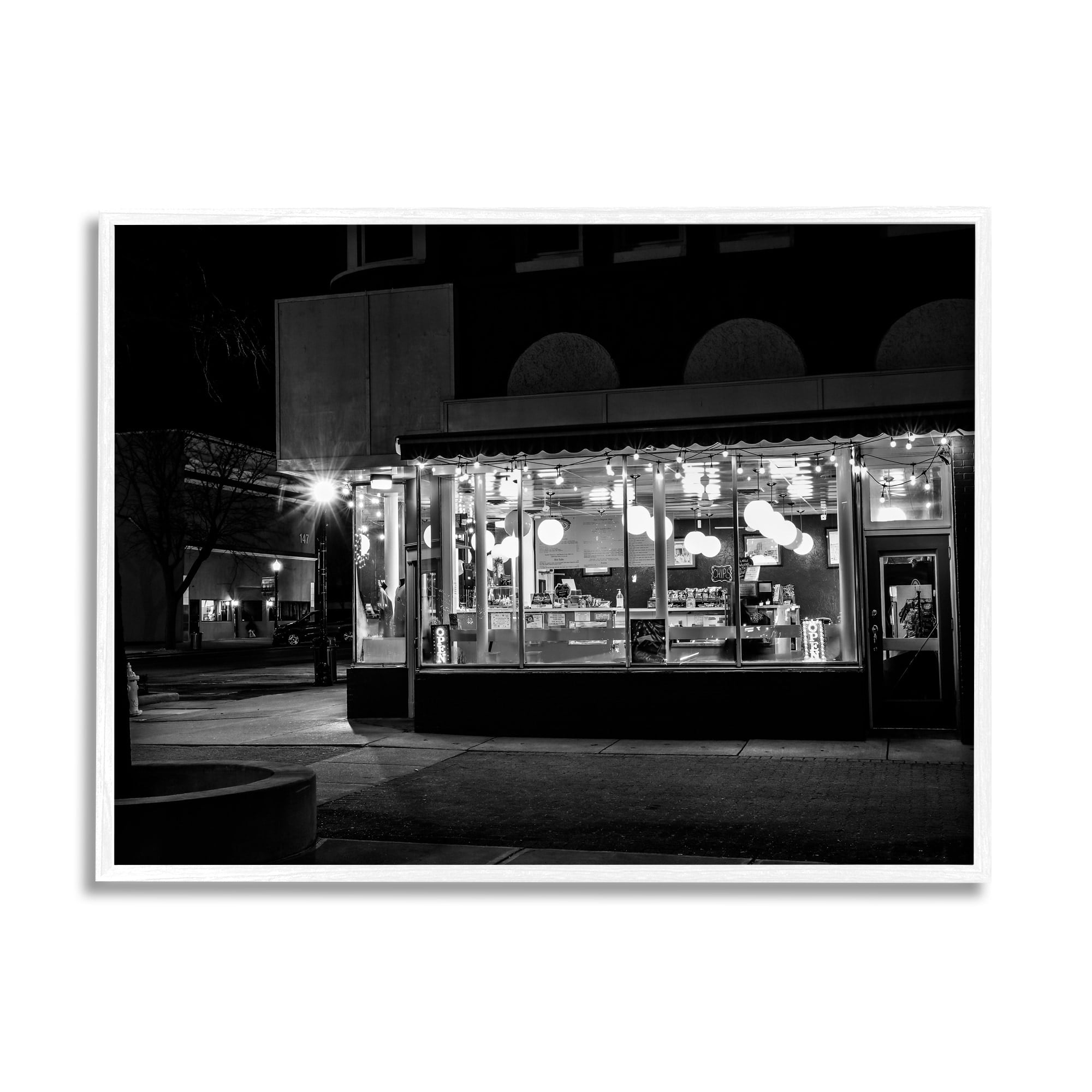 Stupell Industries Urban City Diner Architecture Nighttime Black White Photography, 30 x 24, Design by Daniel Sproul