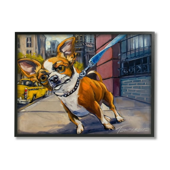 Stupell Industries Urban City Dog Walk Family Pet Painting Black Framed by CR Townsend