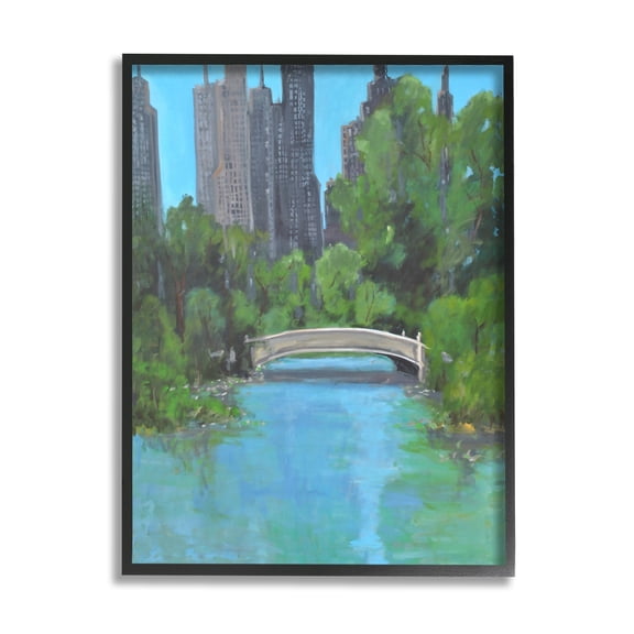 Stupell Industries Urban City Park Town Bridge Over Lake Painting Black Framed Art Print Wall Art, Design by Allayn Stevens