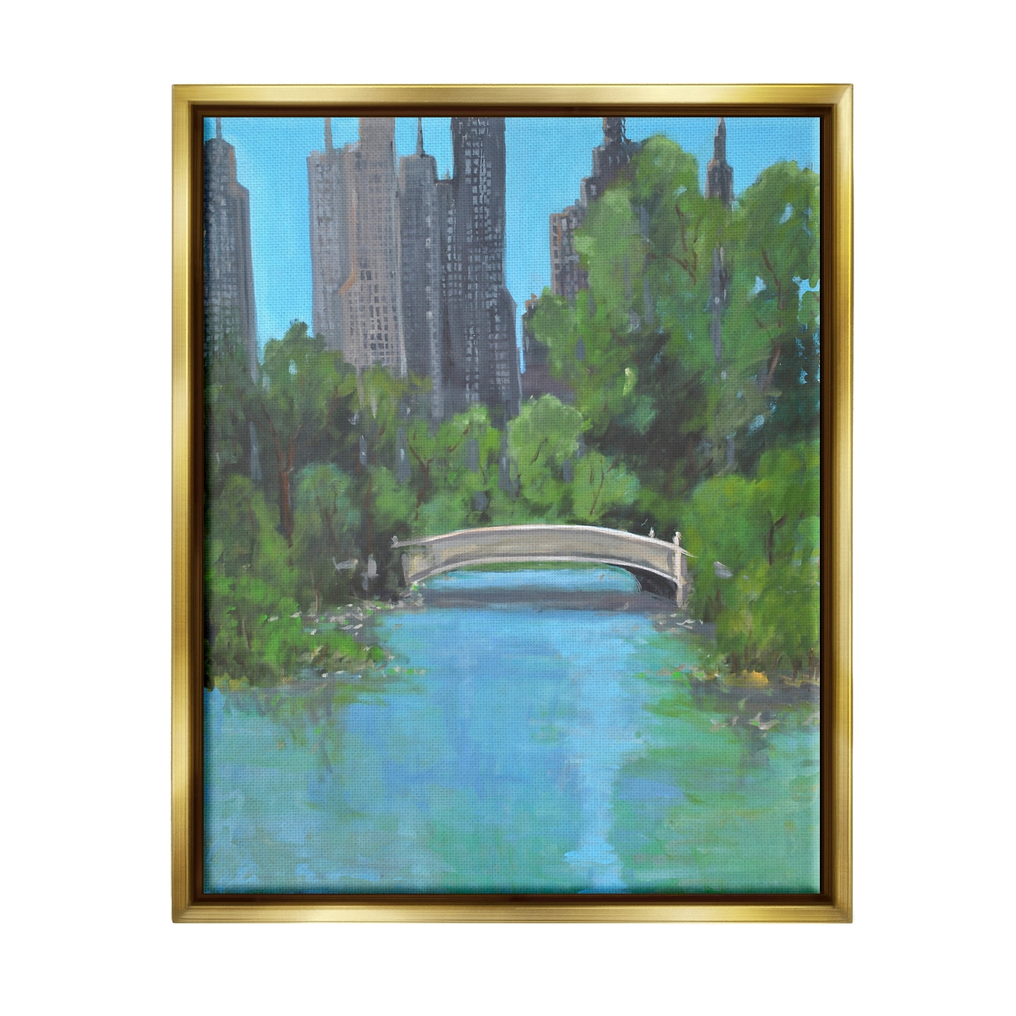 Stupell Industries Urban City Park Town Bridge Over Lake Painting Metallic Gold Floating Framed Canvas Print Wall Art, Design by Allayn Stevens