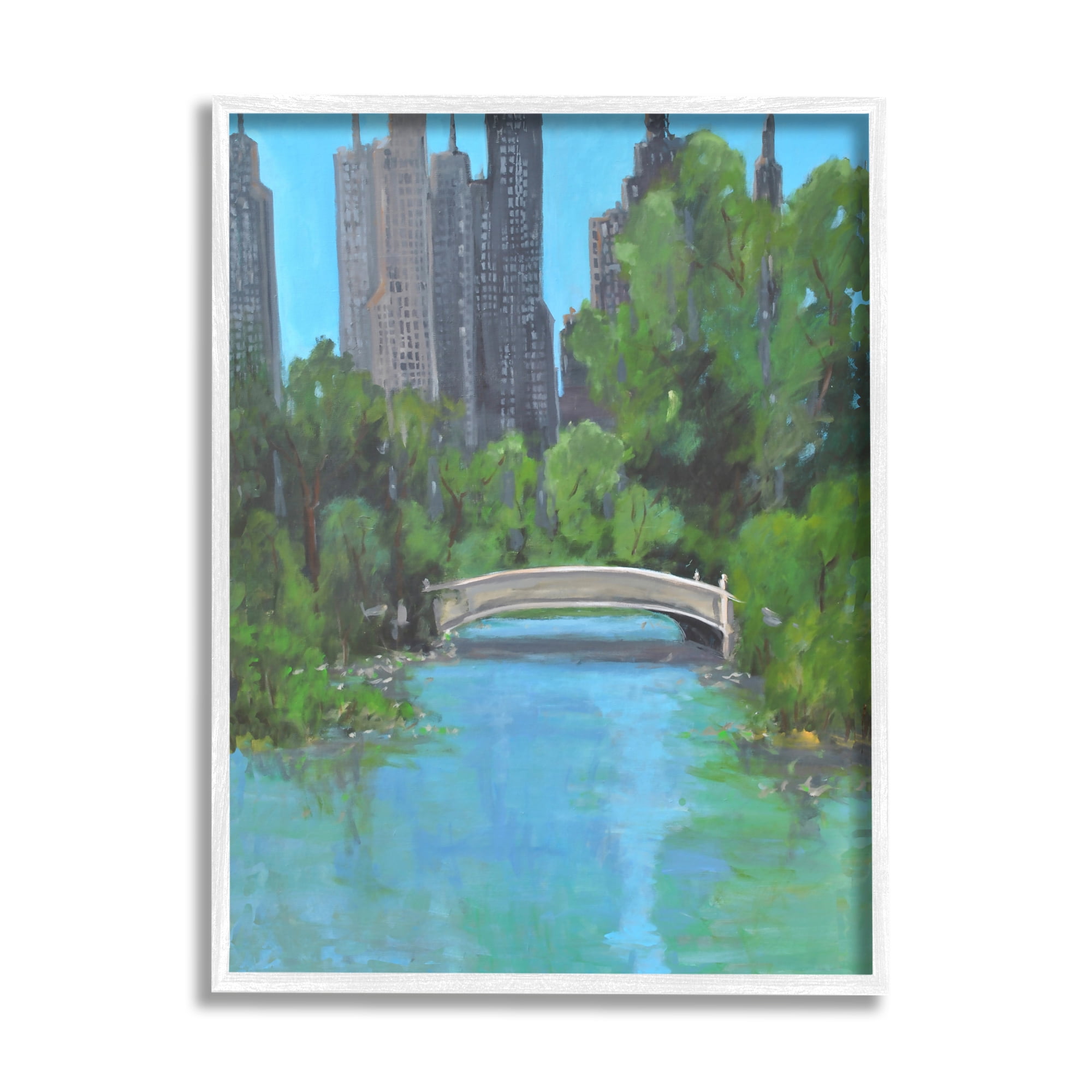 Stupell Industries Urban City Park Town Bridge Over Lake Painting White Framed Art Print Wall Art, Design by Allayn Stevens