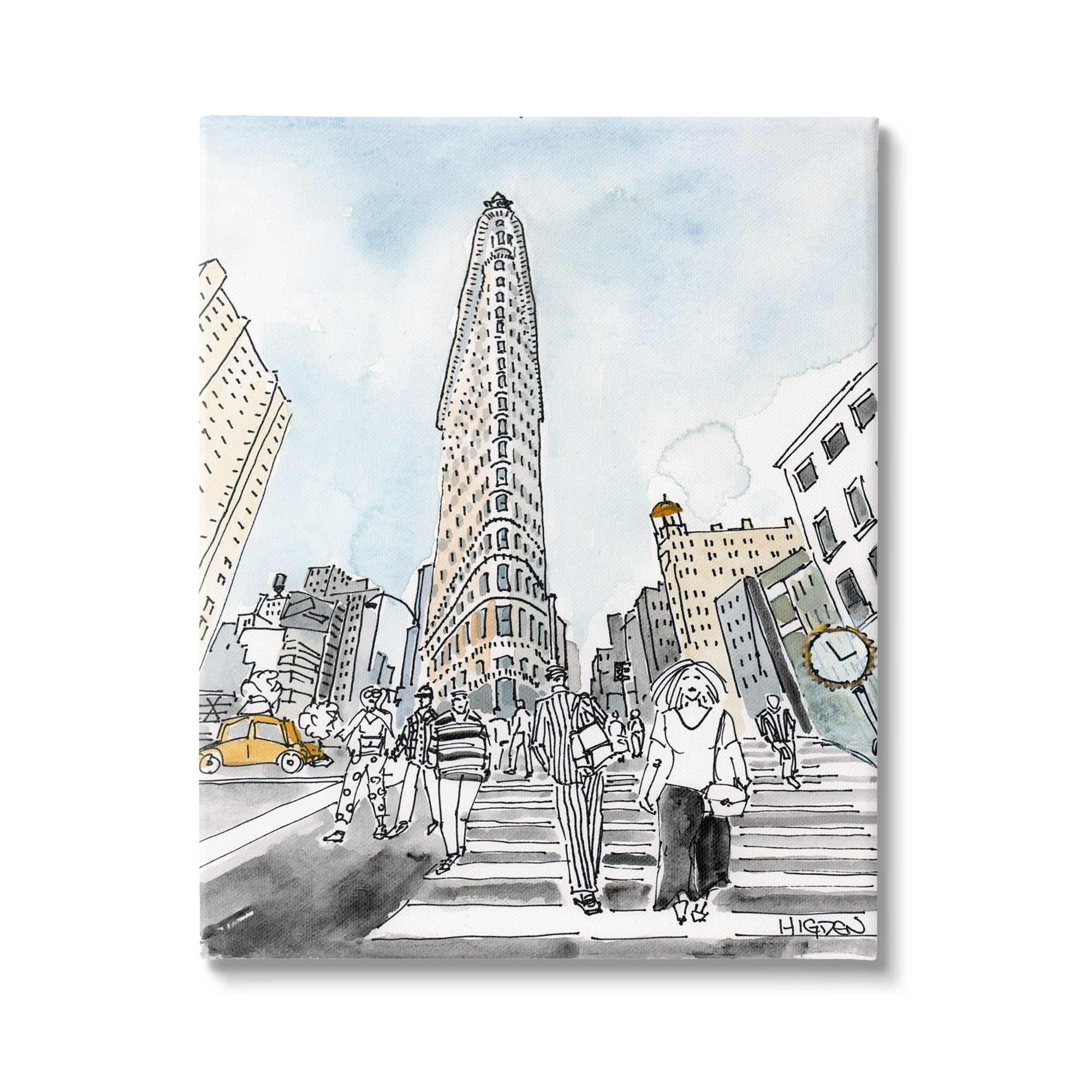 Urban City Streets Crosswalk Canvas Art in Blue and Beige