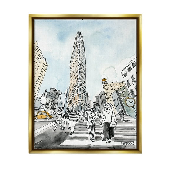 Stupell Industries Urban City Streets Crosswalk Town & City Painting Gold Floater Framed Art Print Wall Art