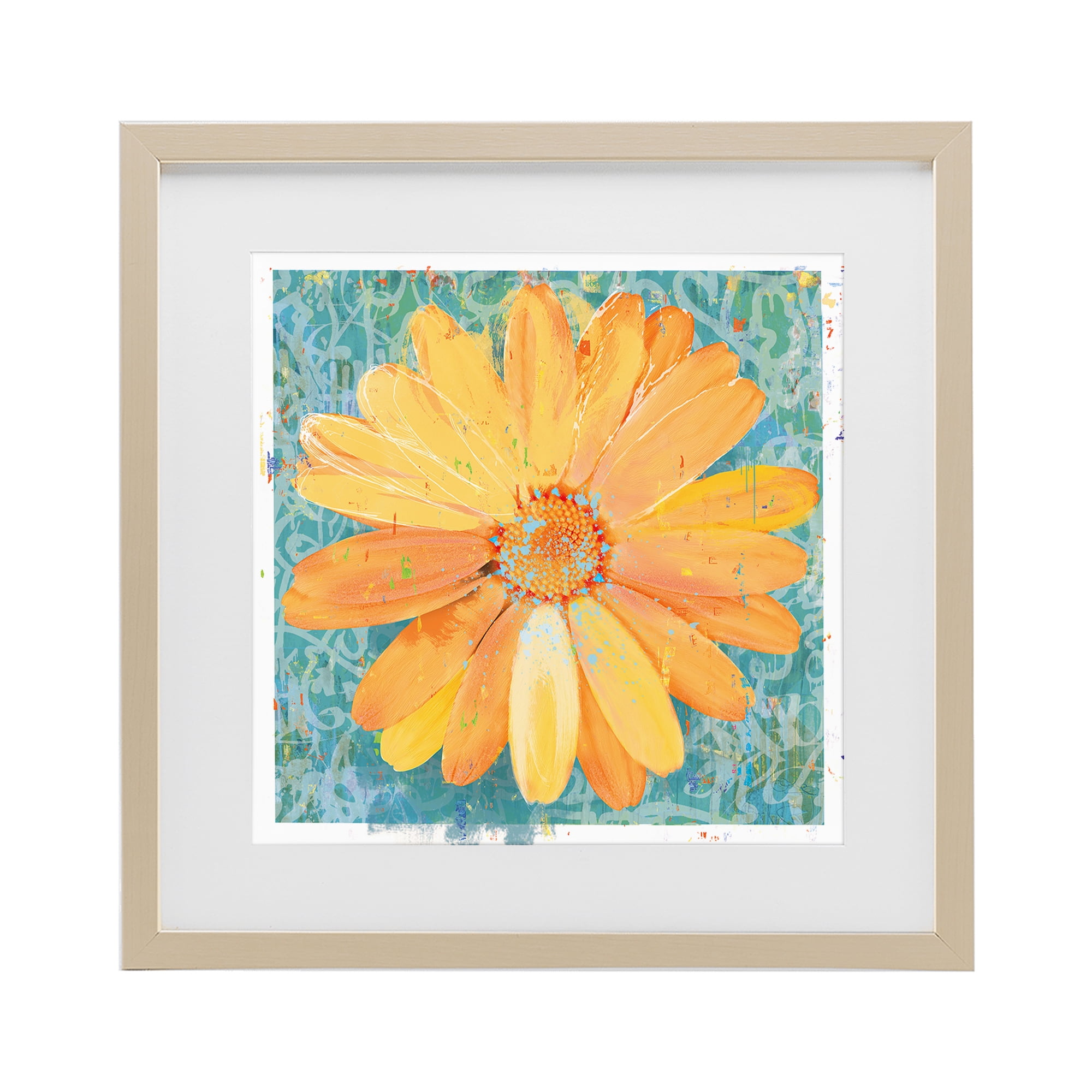 Stupell Industries Urban Daisy over Graffiti Birch Framed Print Under Glass, design by Porter Hastings