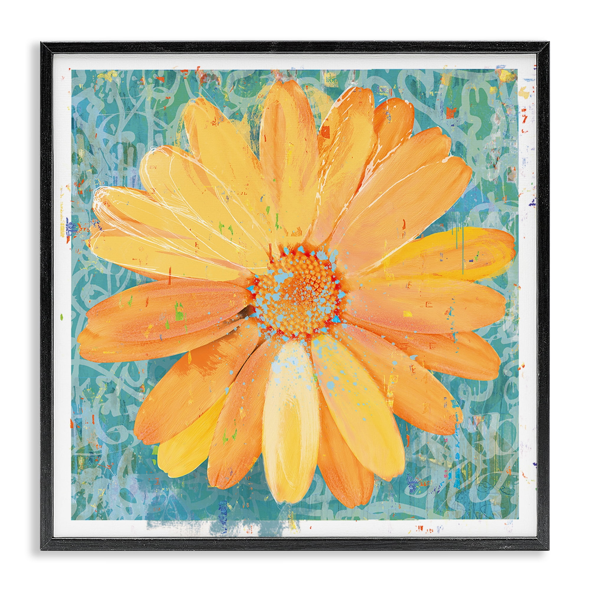 Stupell Industries Urban Daisy over Graffiti Black Framed Giclee Art, design by Porter Hastings