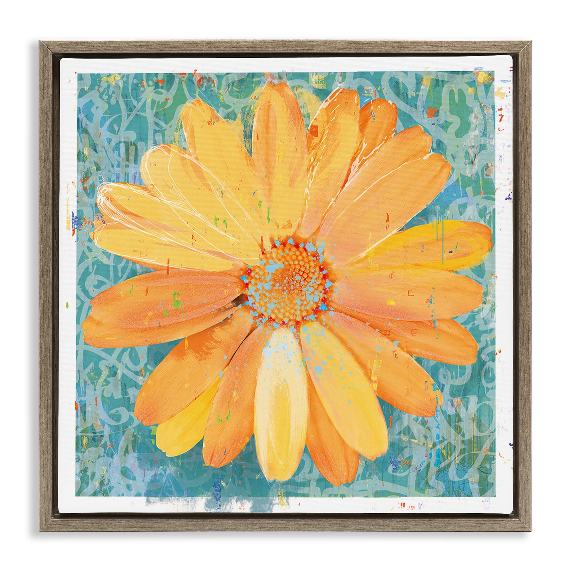Stupell Industries Urban Daisy over Graffiti Brown Framed Floater Canvas Wall Art, design by Porter Hastings