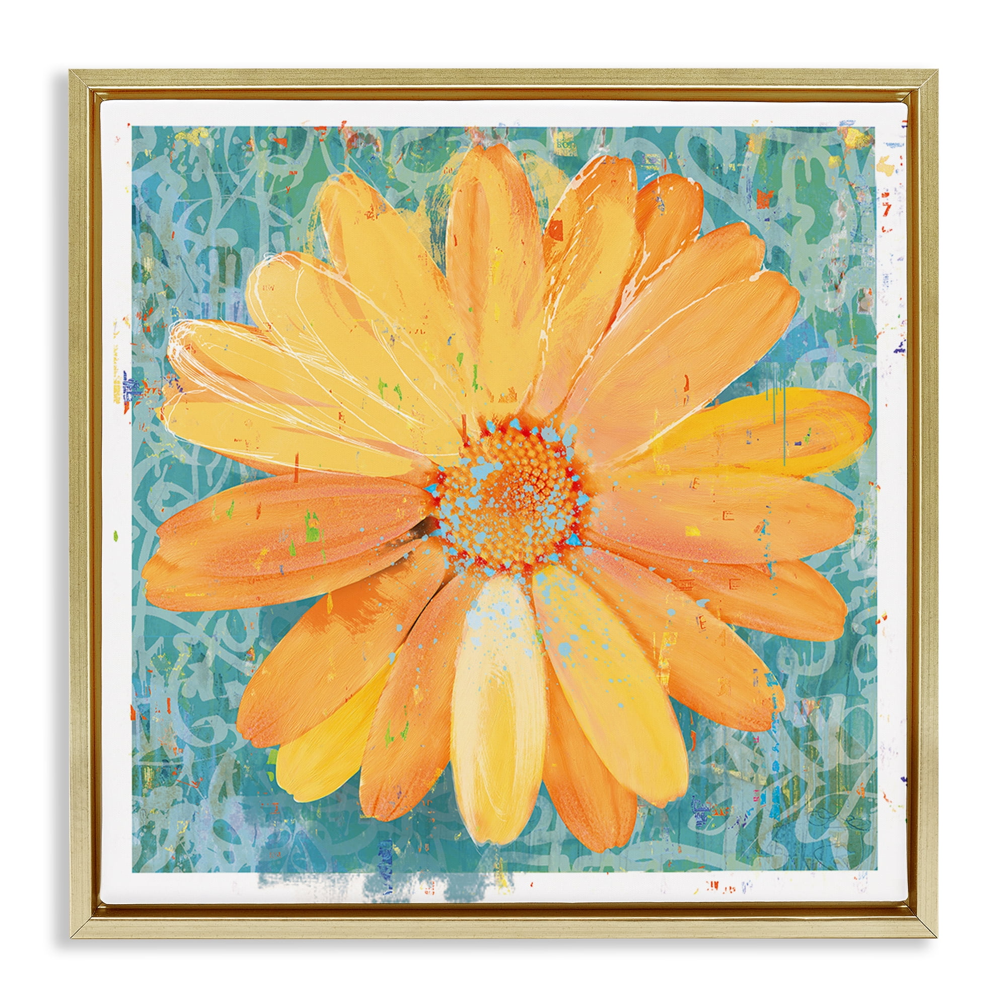 Stupell Industries Urban Daisy over Graffiti Gold Framed Floater Canvas Wall Art, design by Porter Hastings