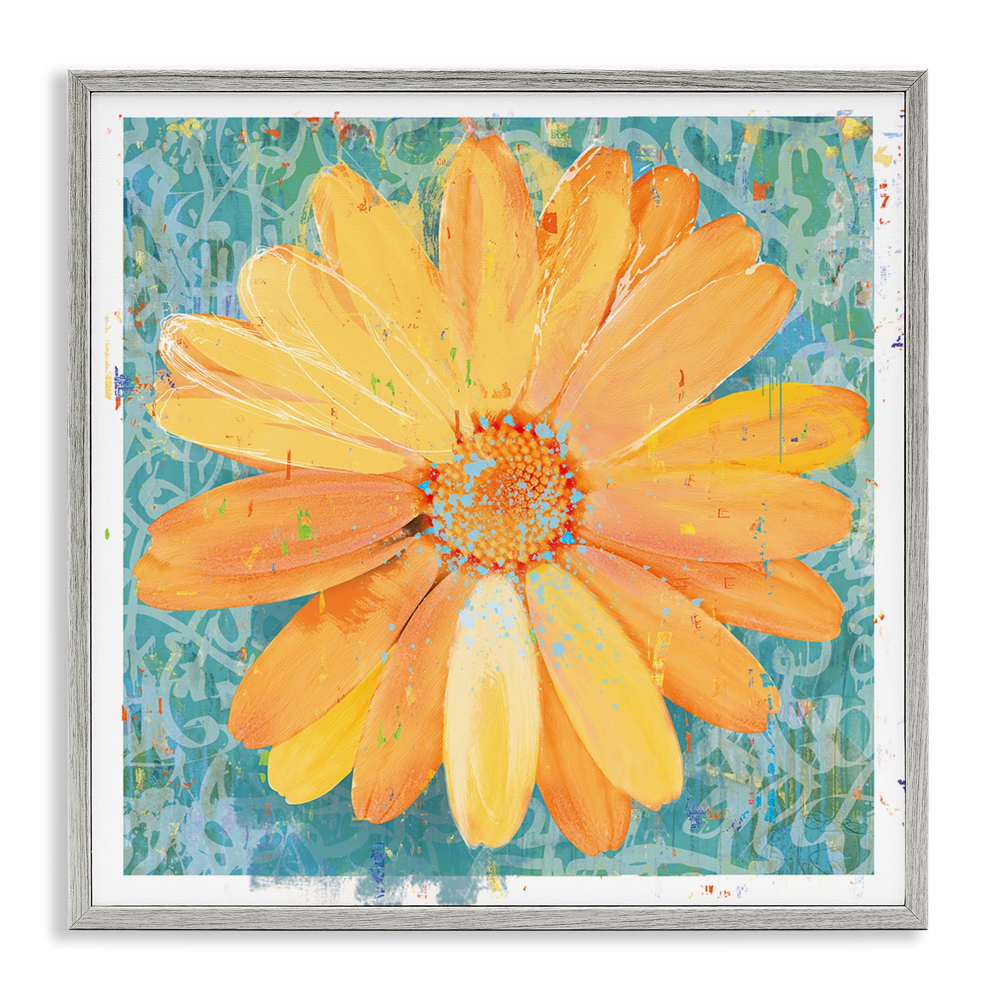 Stupell Industries Urban Daisy over Graffiti Gray Framed Giclee Art, design by Porter Hastings