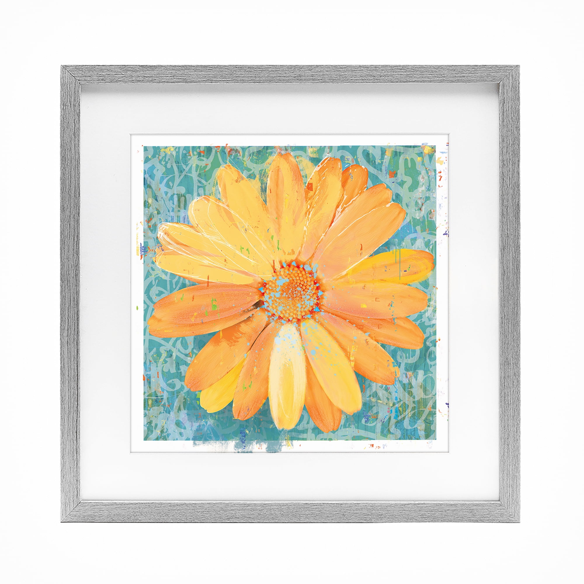 Stupell Industries Urban Daisy over Graffiti Gray Framed Print Under Glass, design by Porter Hastings